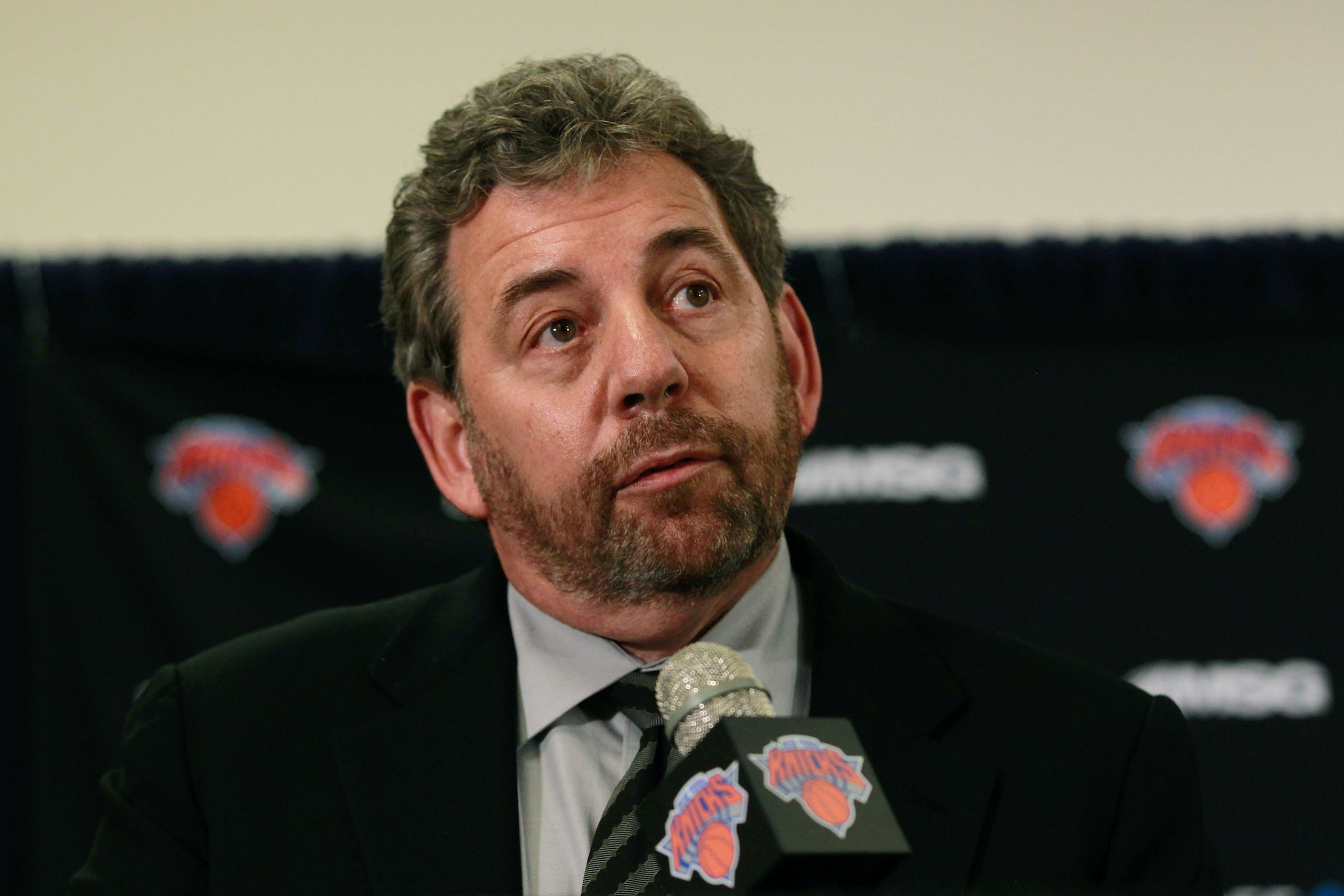 NEW YORK, NY - MARCH 14:  Executive Chairman of Madison Square Garden & NBA Governor, James L. Dolan speaks to the media at a press conference to announce Mike Woodson as the interim head coach of the New York Knicks following the resignation of Mike D'An