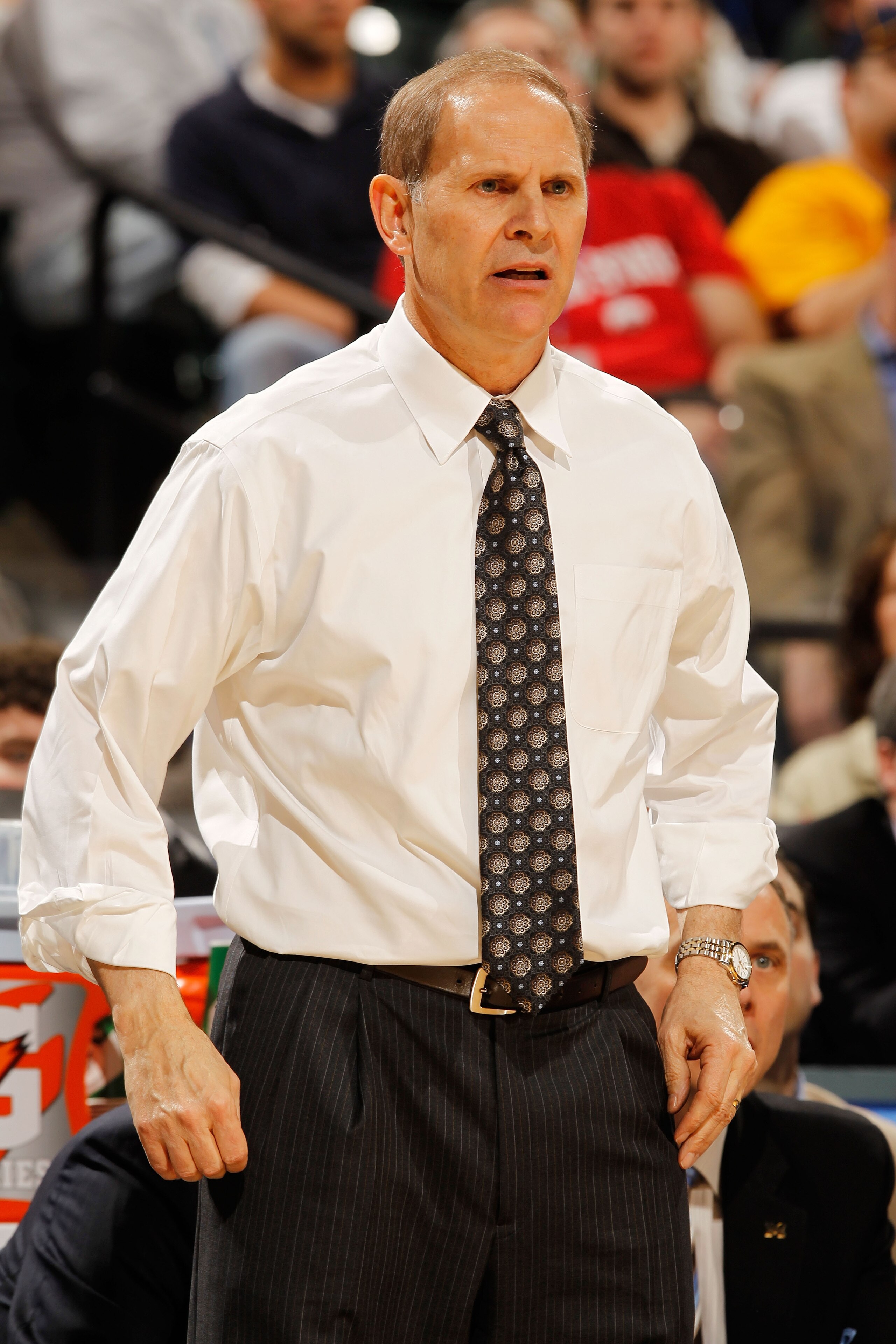 INDIANAPOLIS - MARCH 12:  Head coach John Beilein of the Michigan Wolverines watches action during the game against the Ohio State Buckeyes in the quarterfinals of the Big Ten Men's Basketball Tournament at Conseco Fieldhouse on March 12, 2010 in Indianap