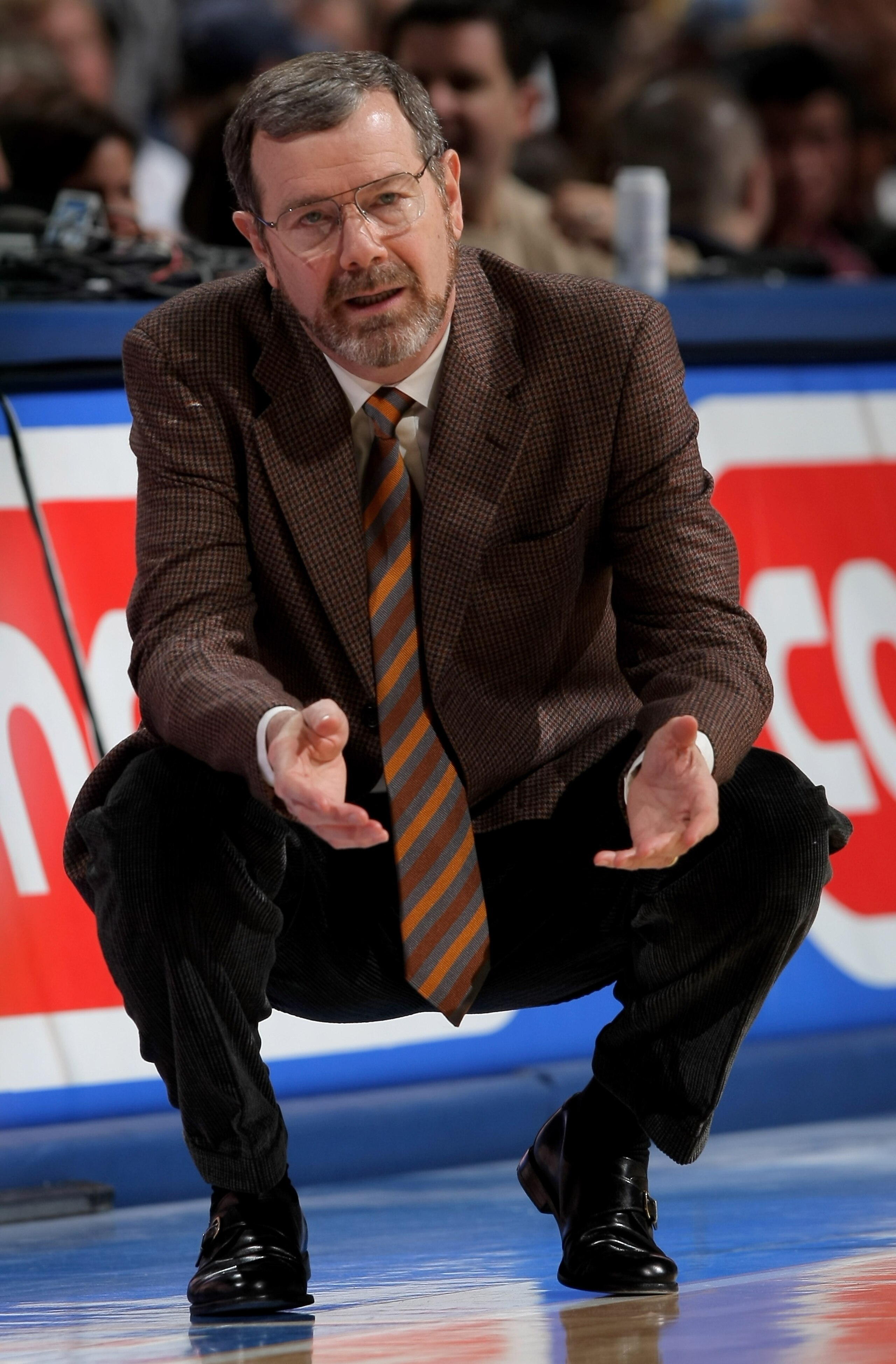 DENVER - MARCH 16:  Head coach P.J. Carlesimo of the Seattle SuperSonics directs his team against the Denver Nuggets at the Pepsi Center March 16, 2008 in Denver, Colorado. The Nuggets defeated the Sonics 168-116. NOTE TO USER: User expressly acknowledges