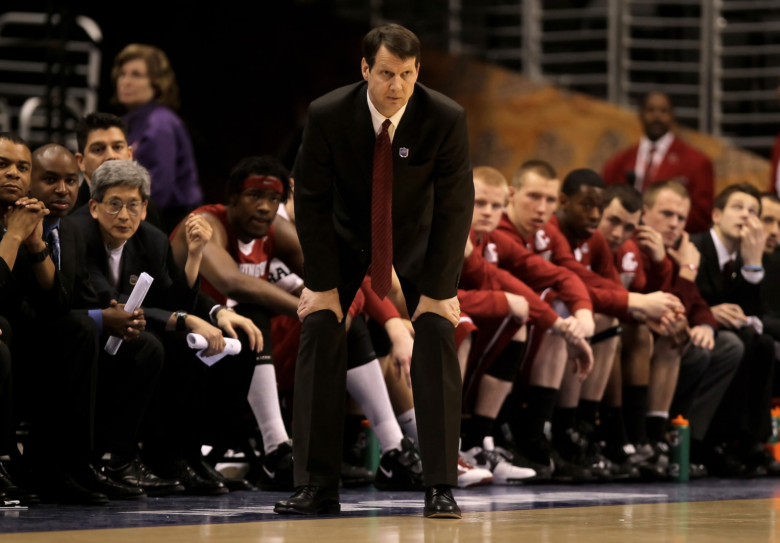 LOS ANGELES, CA - MARCH 10:  Washington State Cougars head coach Ken Bone looks on against the Oregon Ducks during the first round of the Pac-10 Basketball Tournament at Staples Center on March 10, 2010 in Los Angeles, California. Oregon defeated Washingt