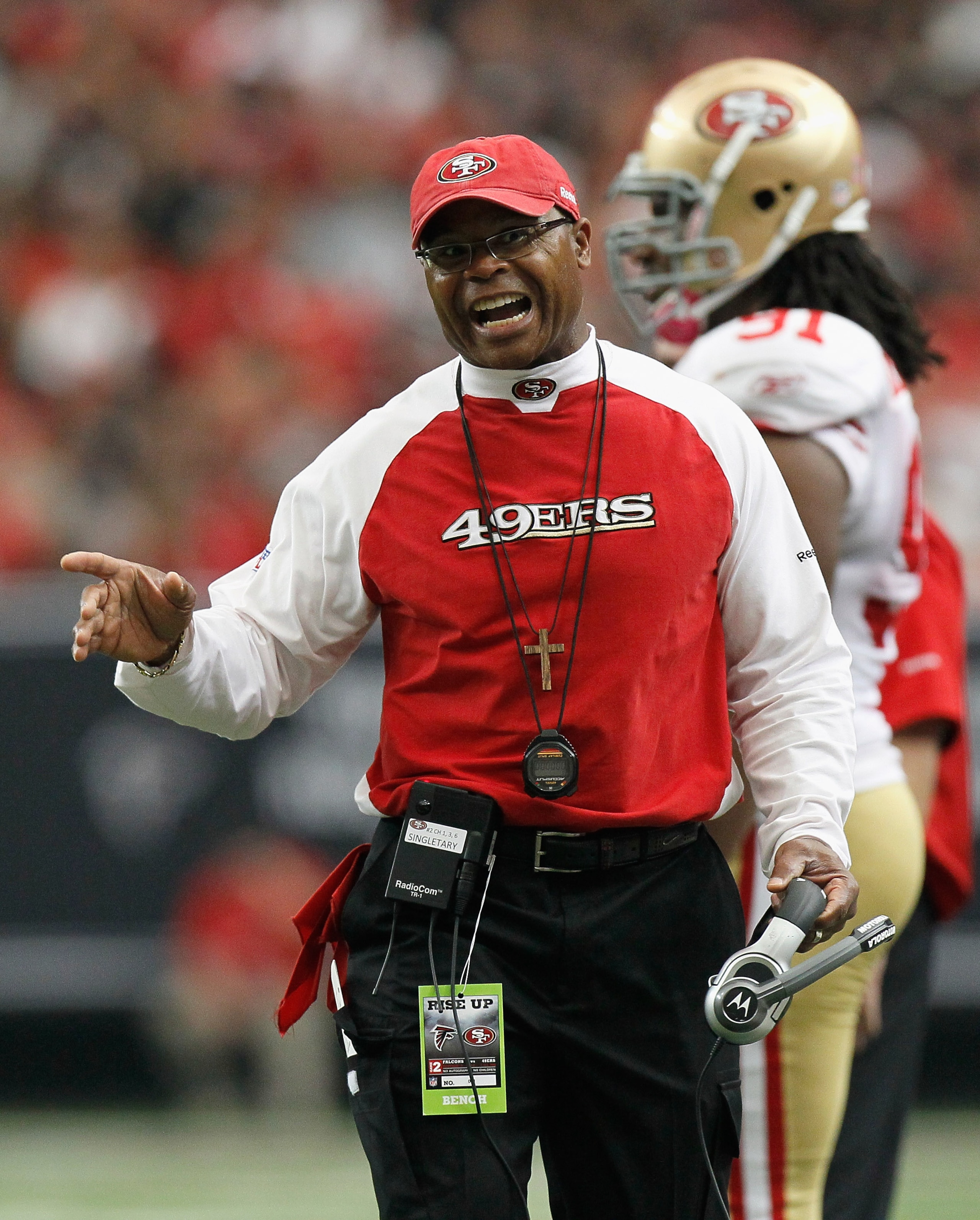 ATLANTA - OCTOBER 03:  Head coach Mike Singletary of the San Francisco 49ers against the Atlanta Falcons at Georgia Dome on October 3, 2010 in Atlanta, Georgia.  (Photo by Kevin C. Cox/Getty Images)