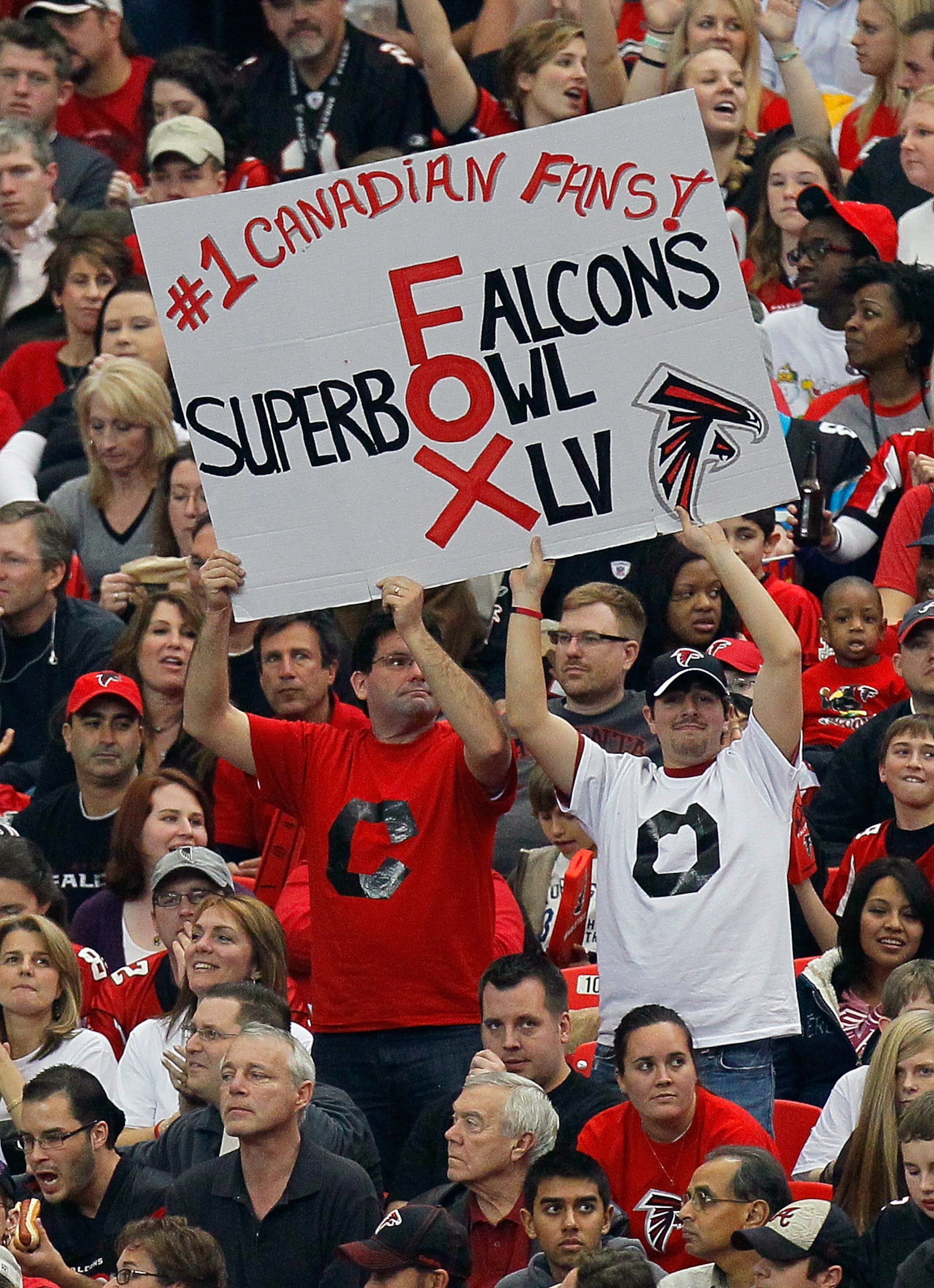 ATLANTA, GA - JANUARY 02:  Fans of the Atlanta Falcons hold up a sign during the game against the Carolina Panthers at Georgia Dome on January 2, 2011 in Atlanta, Georgia.  (Photo by Kevin C. Cox/Getty Images)