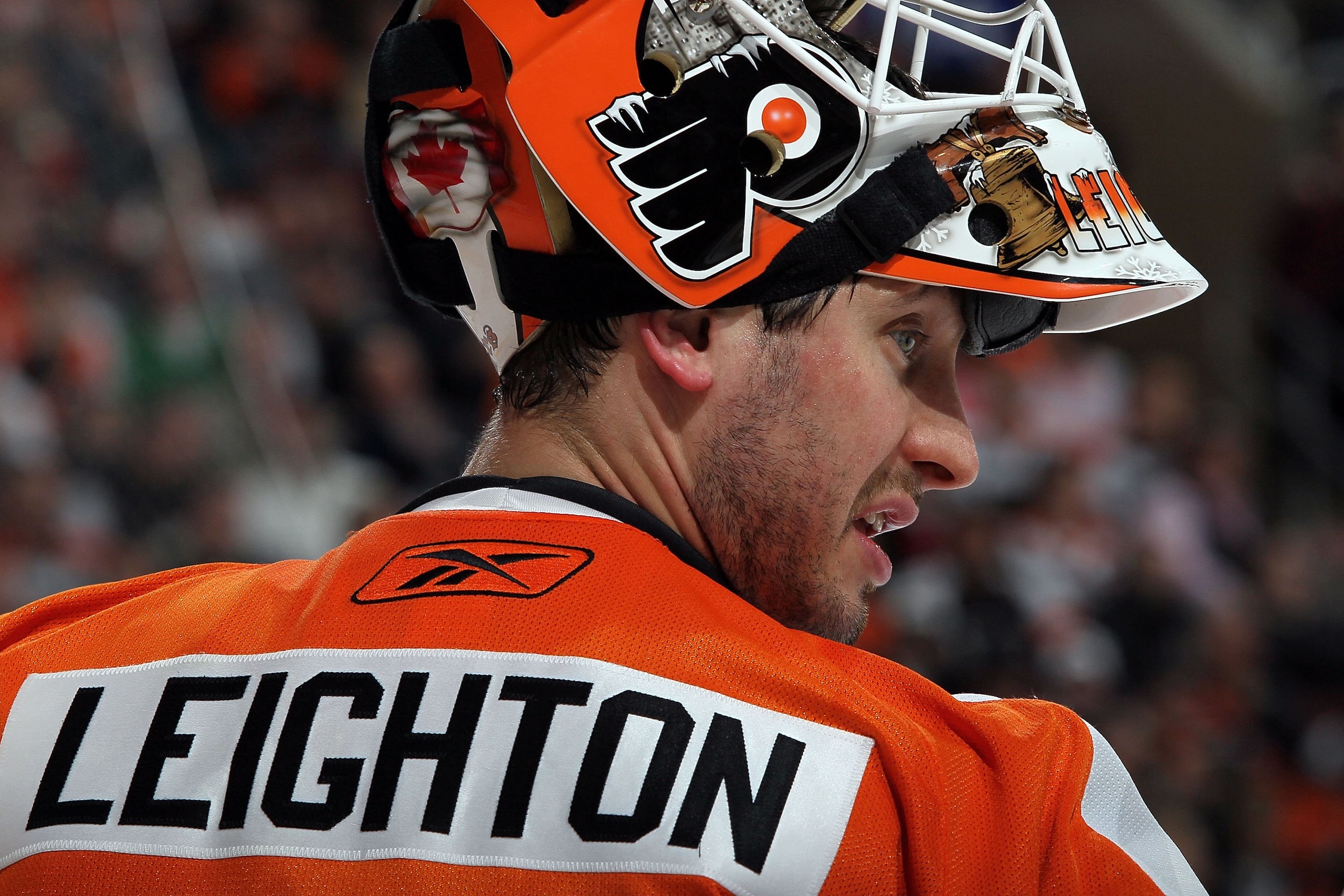 PHILADELPHIA - MARCH 07:  Michael Leighton #49 of the Philadelphia Flyers skates against the Toronto Maple Leafs on March 7, 2010 at Wachovia Center in Philadelphia, Pennsylvania. The Flyers defeated the Leafs 3-1.  (Photo by Jim McIsaac/Getty Images)