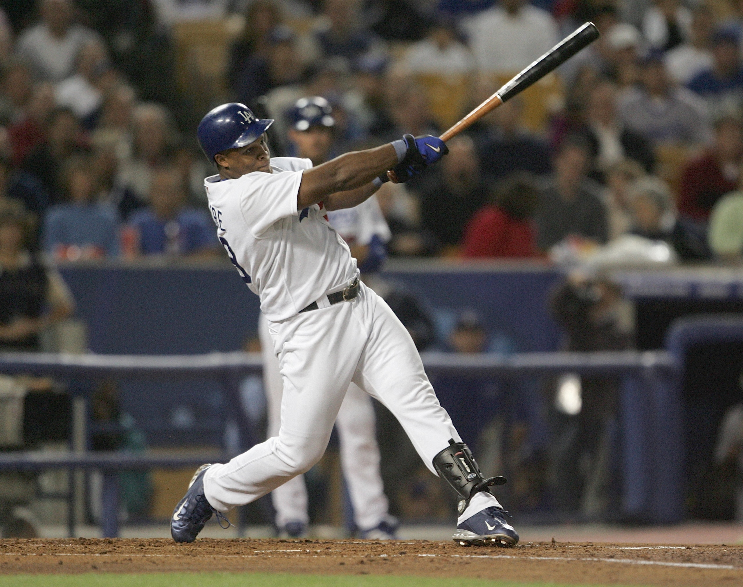 LOS ANGELES - SEPTEMBER 29:  Infielder Adrian Beltre #29 of the Los Angeles Dodgers bats during the game against the Colorado Rockies at Dodger Stadium on September 29, 2004 in Los Angeles, California. The Rockies won 4-1. (Photo by Jeff Gross/Getty Image