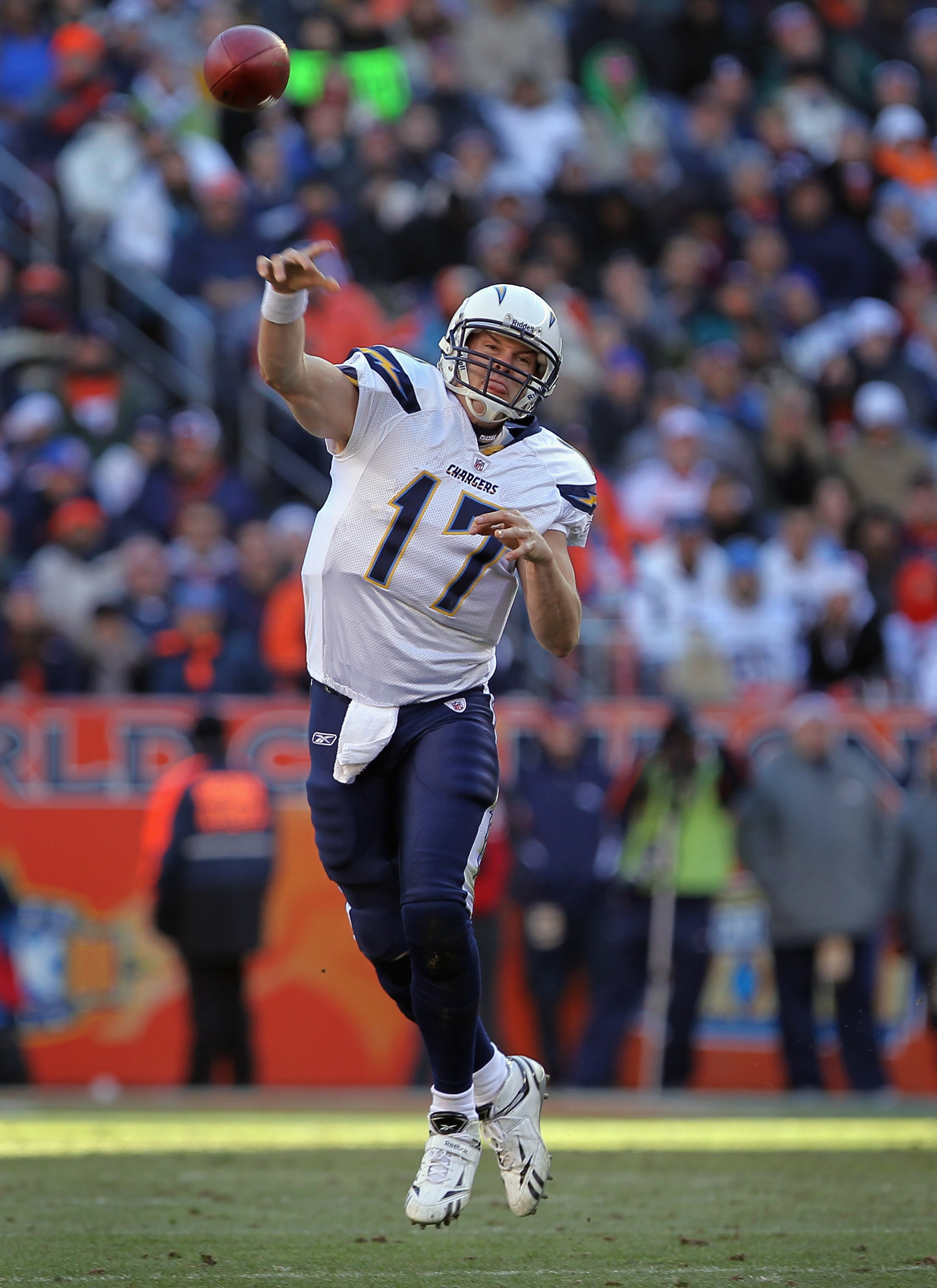 DENVER - JANUARY 02: Quarterback Philip Rivers #17 of the San Diego Chargers delivers a pass against the Denver Broncos at INVESCO Field at Mile High on January 2, 2011 in Denver, Colorado. The Chargers defeated the Broncos 33-28. (Photo by Doug Pensing DENVER - JANUARY 02: Quarterback Philip Rivers #17 of the San Diego Chargers delivers a pass against the Denver Broncos at INVESCO Field at Mile High on January 2, 2011 in Denver, Colorado. The Chargers defeated the Broncos 33-28. (Photo by Doug Pensing