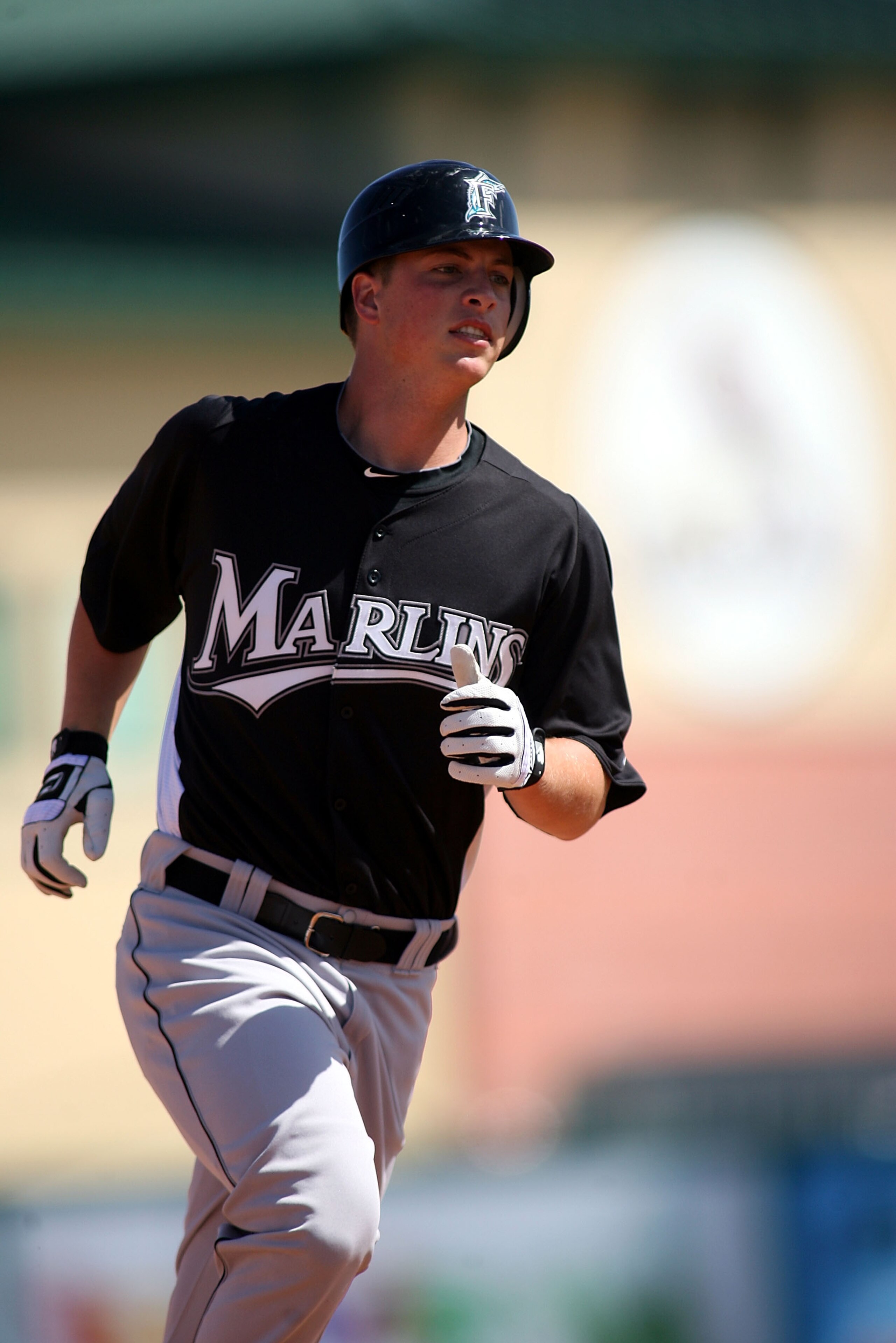 JUPITER, FL - FEBRUARY 28:  Matt Dominguez #78 of the Florida Marlins hits a home run against the St. Louis Cardinals at Roger Dean Stadium on February 28, 2011 in Jupiter, Florida.  (Photo by Marc Serota/Getty Images)