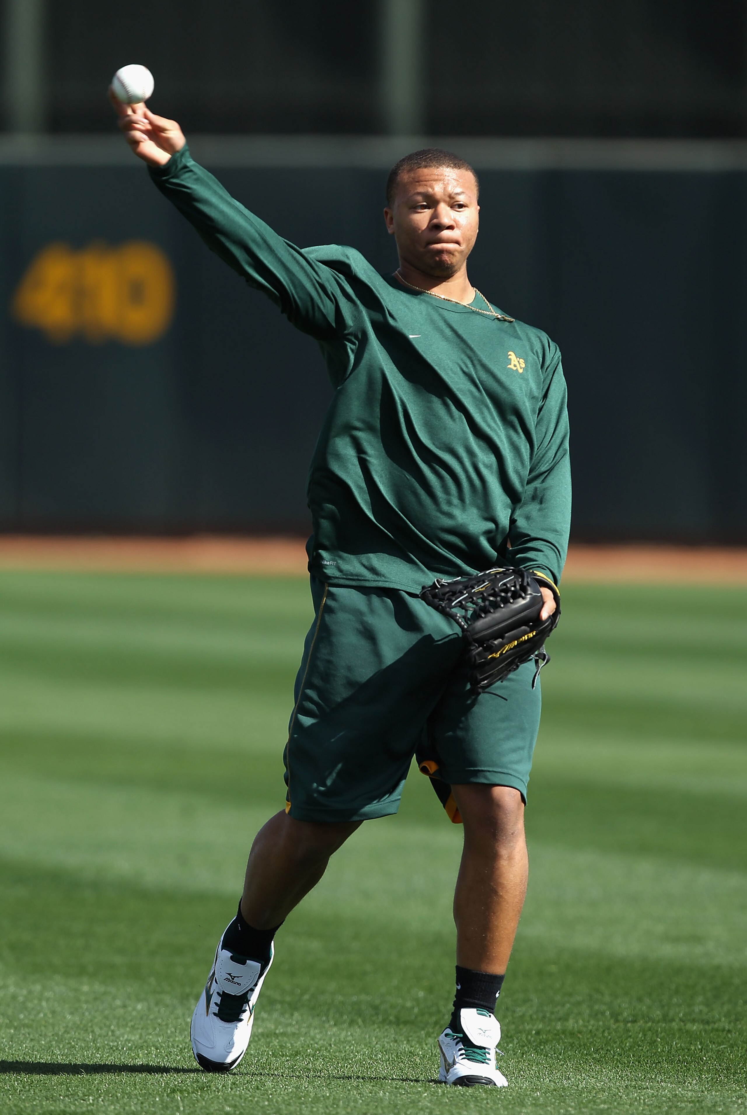 PHOENIX, AZ - FEBRUARY 16:  Michael Choice #71 of the Oakland Athletics warms up during a MLB spring training practice at Phoenix Municipal Stadium on February 16, 2011 in Phoenix, Arizona.  (Photo by Christian Petersen/Getty Images)
