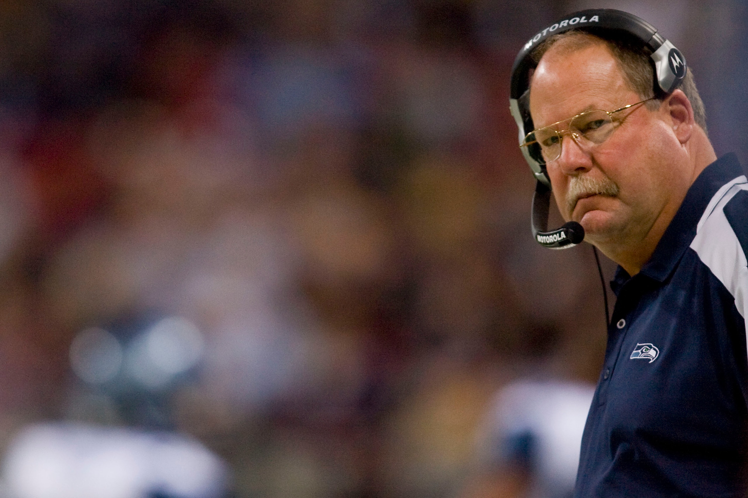 ST. LOUIS, MO - DECEMBER 14: Head coach Mike Holmgren of the Seattle Seahawks watches his team play against the St. Louis Rams at the Edward Jones Dome on December 14, 2008 in St. Louis, Missouri.  The Seahawks beat the Rams 23-20.  (Photo by Dilip Vishwa