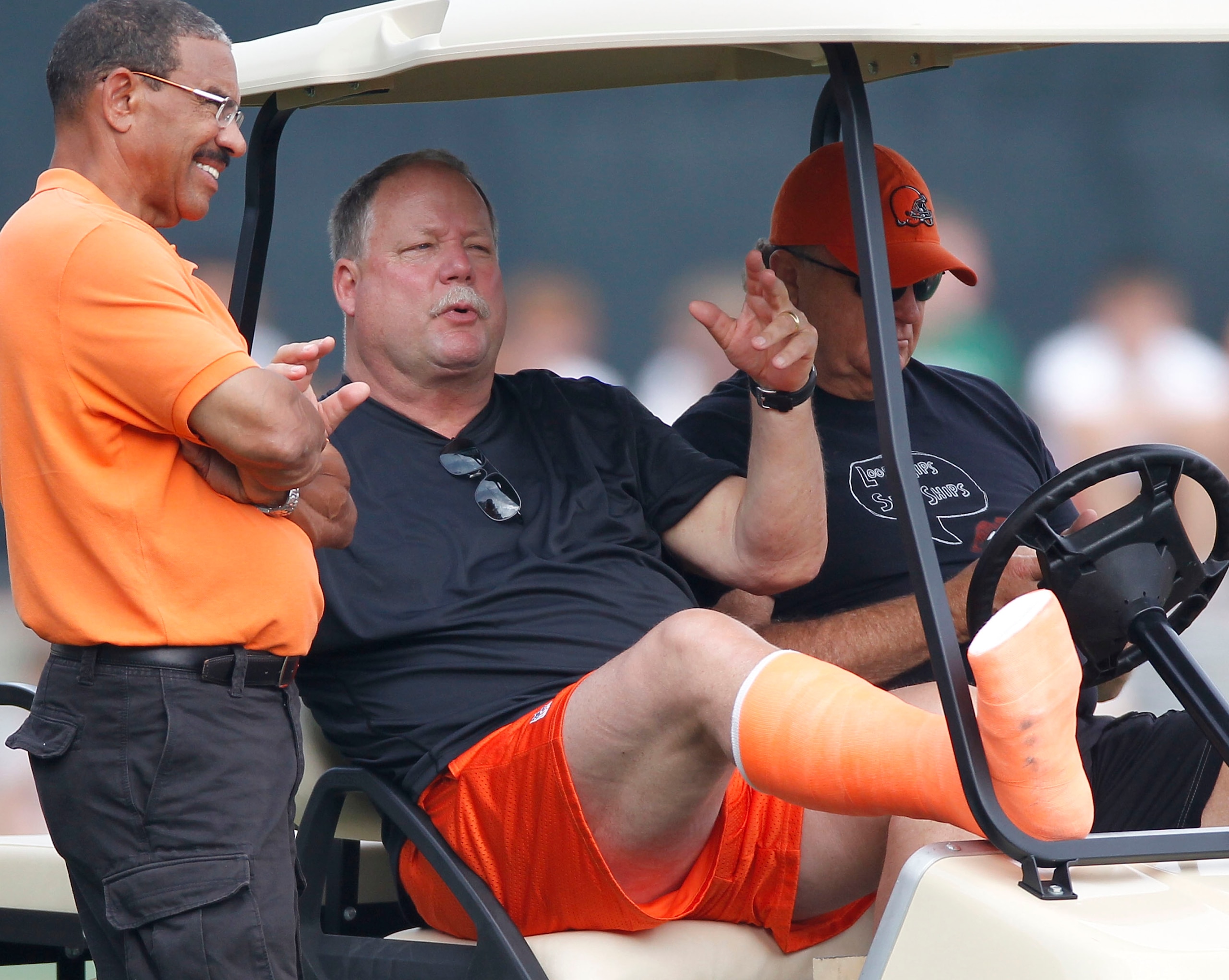 BEREA, OH - AUGUST 04:  Team president Mike Holmgren of the Cleveland Browns sits in a golf cart during training camp at the Cleveland Browns Training and Administrative Complex on August 4, 2010 in Berea, Ohio.  (Photo by Gregory Shamus/Getty Images)