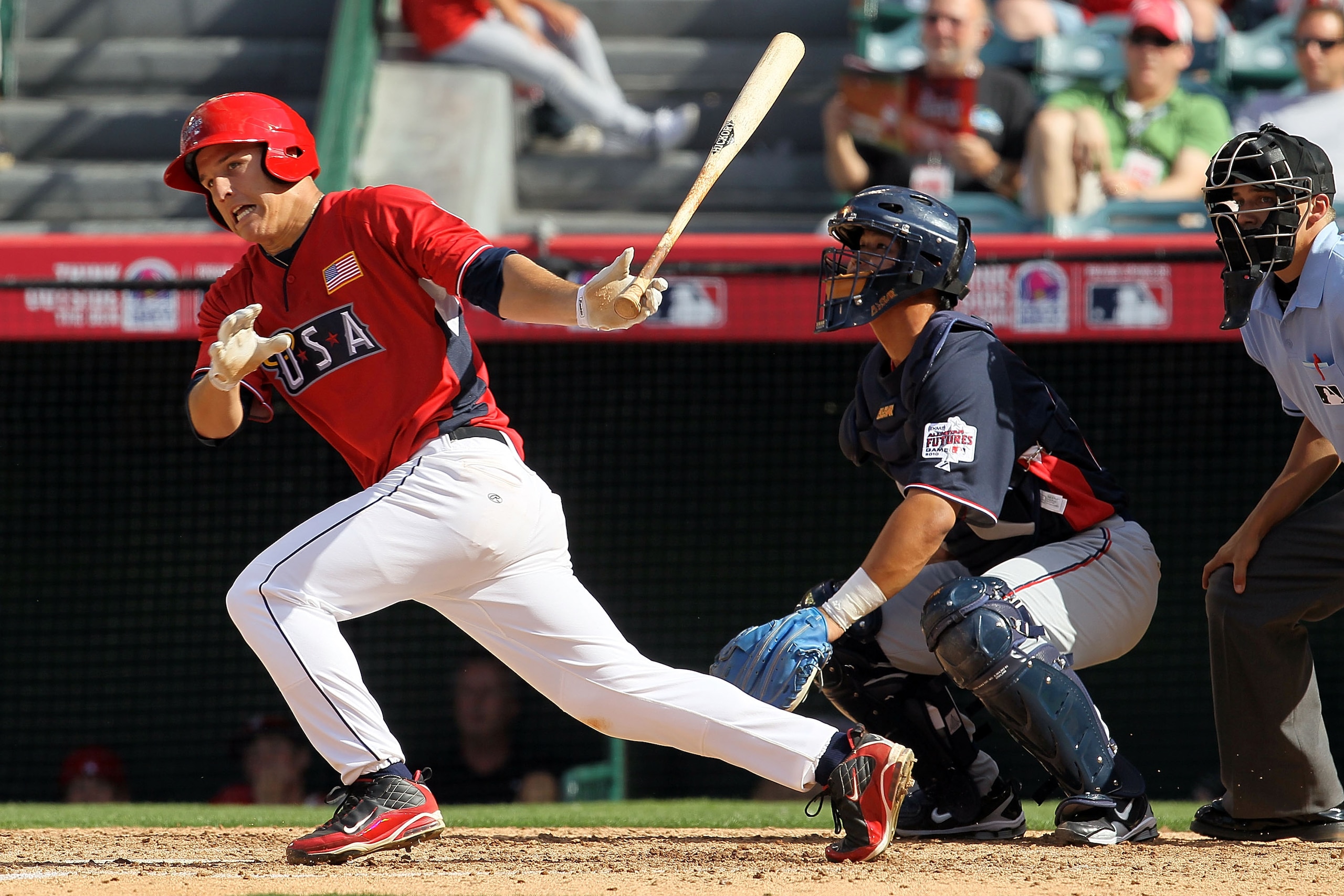 ANAHEIM, CA - JULY 11:  U.S. Futures All-Star Mike Trout #20 of the Los Angeles Angels of Anaheim at bat during the 2010 XM All-Star Futures Game at Angel Stadium of Anaheim on July 11, 2010 in Anaheim, California.  (Photo by Stephen Dunn/Getty Images)