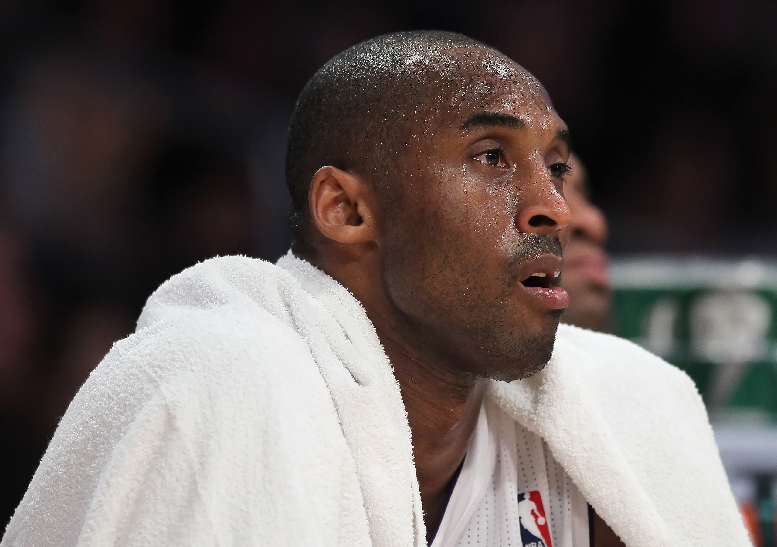 LOS ANGELES, CA - JANUARY 02:  Kobe Bryant #24 of the Los Angeles Lakers looks on from the bench in the closing minutes of the game against the Memphis Grizzlies at Staples Center on January 2, 2011 in Los Angeles, California. The Grizzlies defeated the L