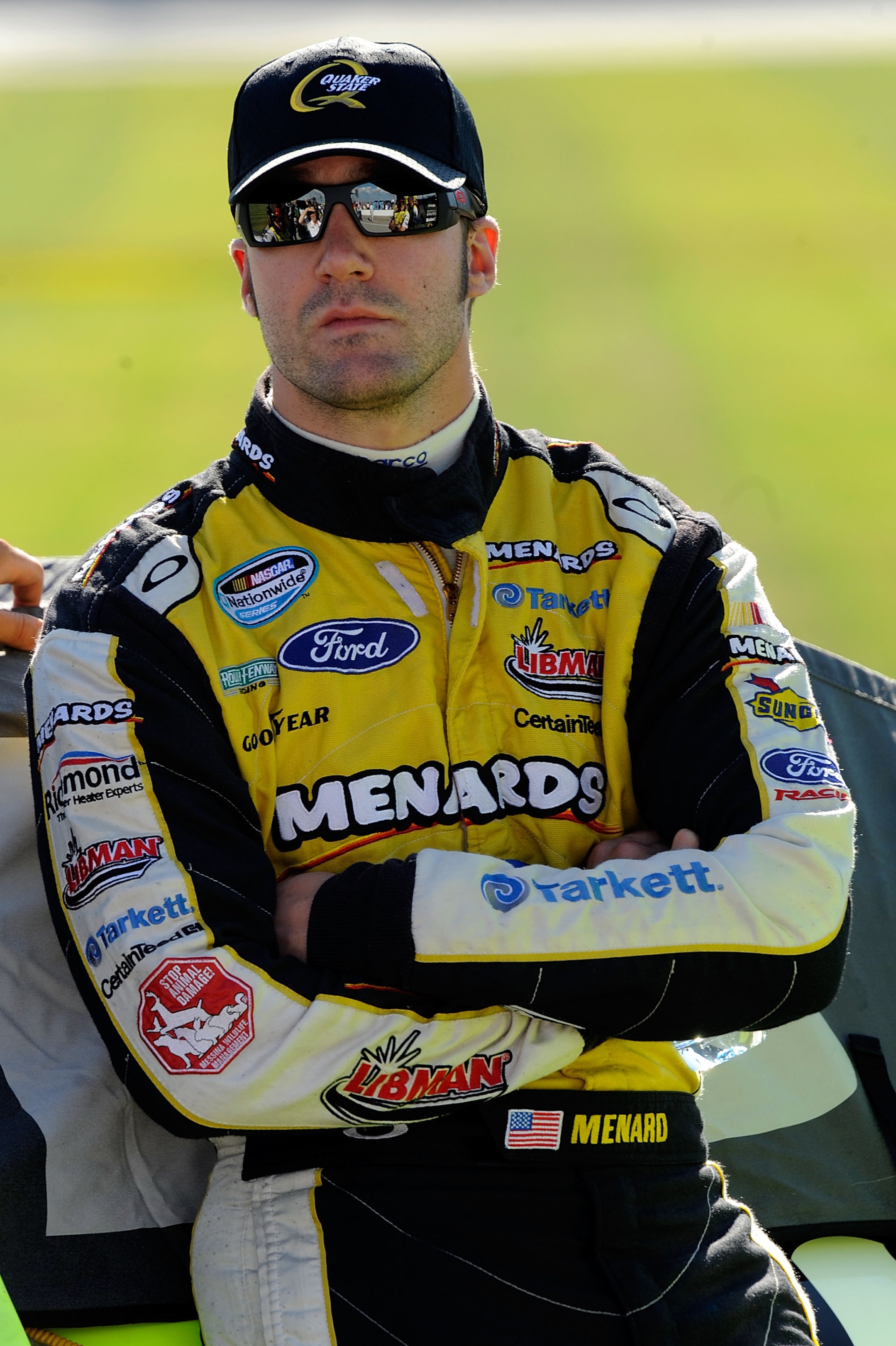 JOLIET, IL - JULY 09:  Paul Menard, driver of the #98 Moen / Menards Ford during qualifying for the NASCAR Sprint Cup Series LIFELOCK.COM 400 at the Chicagoland Speedway on July 9, 2010 in Joliet, Illinois.  (Photo by John Harrelson/Getty Images for NASCA