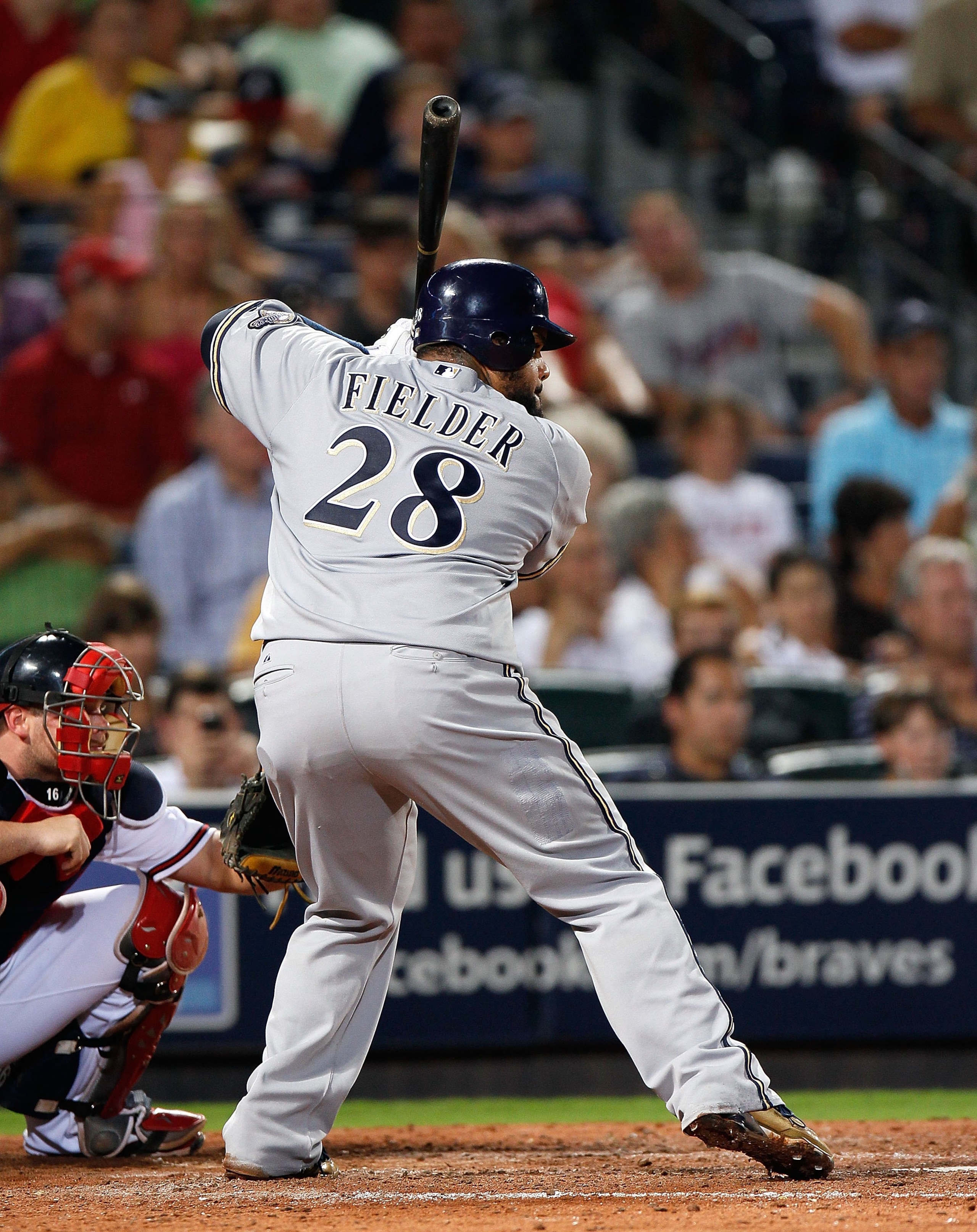 ATLANTA - JULY 15:  Prince Fielder #28 of the Milwaukee Brewers against the Atlanta Braves at Turner Field on July 15, 2010 in Atlanta, Georgia.  (Photo by Kevin C. Cox/Getty Images)