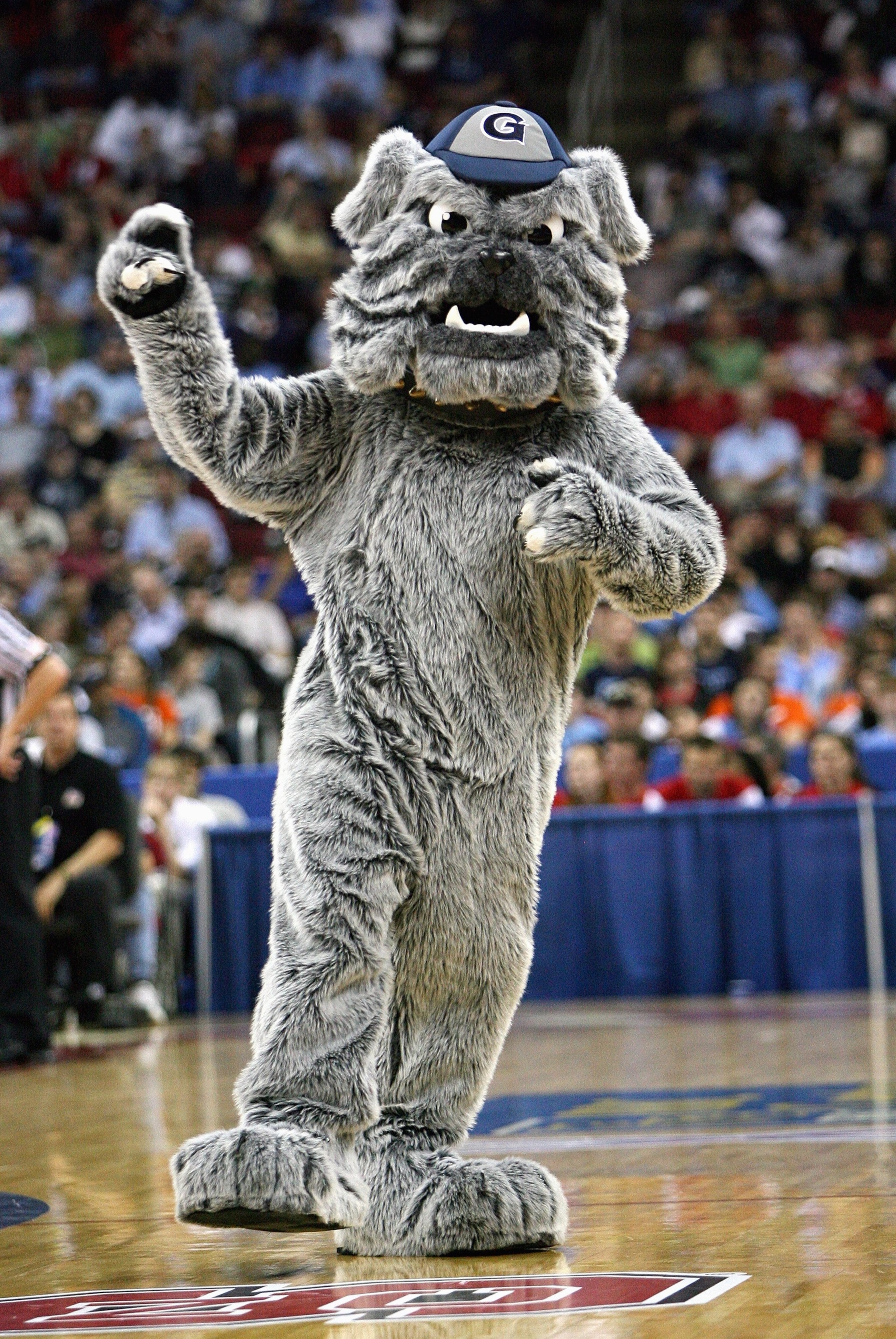 RALEIGH, NC - MARCH 21: Mascot of the Georgetown Hoyas cheers against the UMBC Retrievers during the 1st round of the 2008 NCAA Men's Basketball Tournament on March 21, 2008 at RBC Center in Raleigh, North Carolina. (Photo by: Kevin C. Cox/Getty Images) RALEIGH, NC - MARCH 21: Mascot of the Georgetown Hoyas cheers against the UMBC Retrievers during the 1st round of the 2008 NCAA Men's Basketball Tournament on March 21, 2008 at RBC Center in Raleigh, North Carolina. (Photo by: Kevin C. Cox/Getty Images)