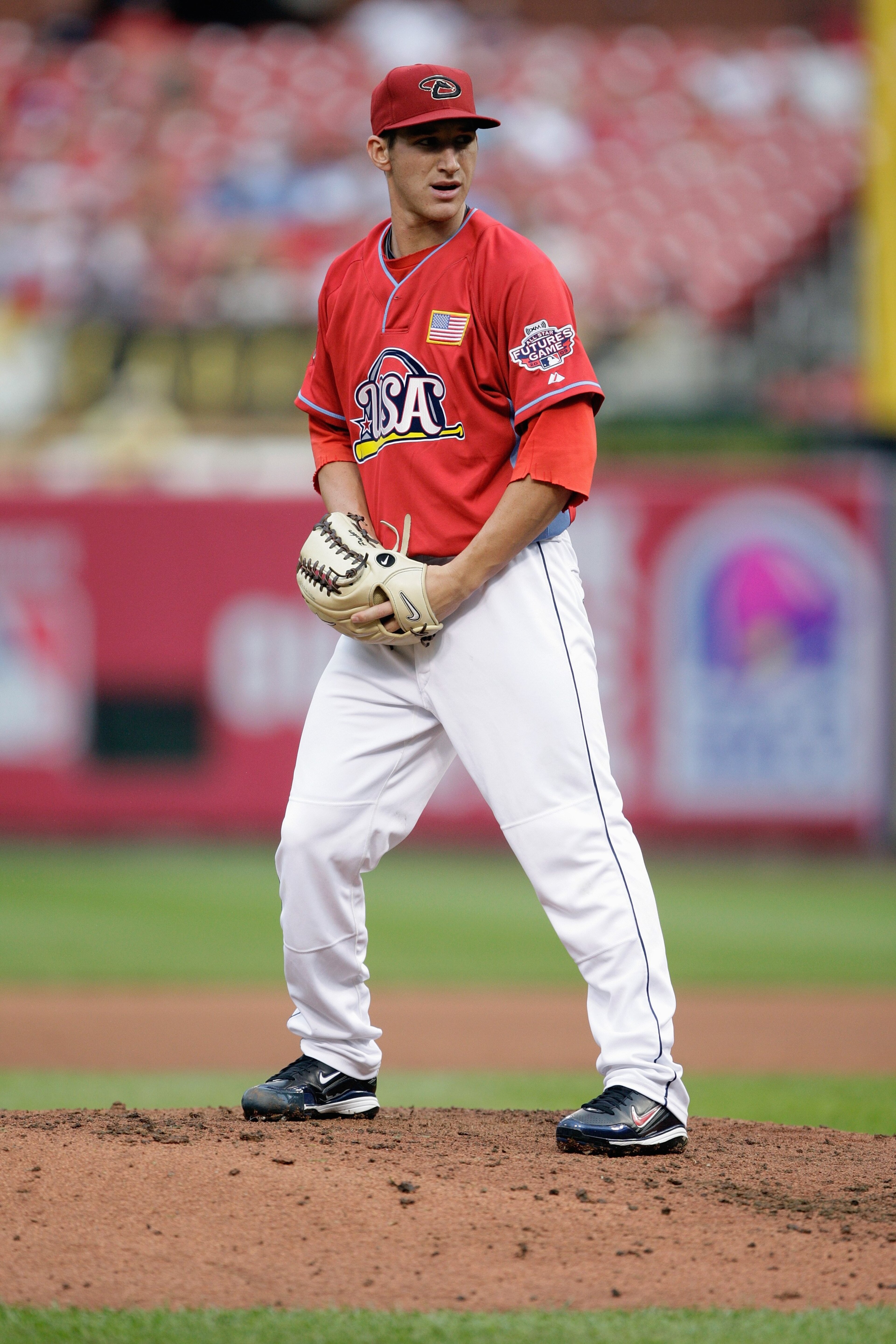 ST. LOUIS, MO - JULY 12: U.S. Futures All-Star Jarrod Parker of the Arizona Diamondbacks pitches during the 2009 XM All-Star Futures Game at Busch Stadium on July 12, 2009 in St. Louis, Missouri. (Photo by Jamie Squire/Getty Images) ST. LOUIS, MO - JULY 12: U.S. Futures All-Star Jarrod Parker of the Arizona Diamondbacks pitches during the 2009 XM All-Star Futures Game at Busch Stadium on July 12, 2009 in St. Louis, Missouri. (Photo by Jamie Squire/Getty Images)