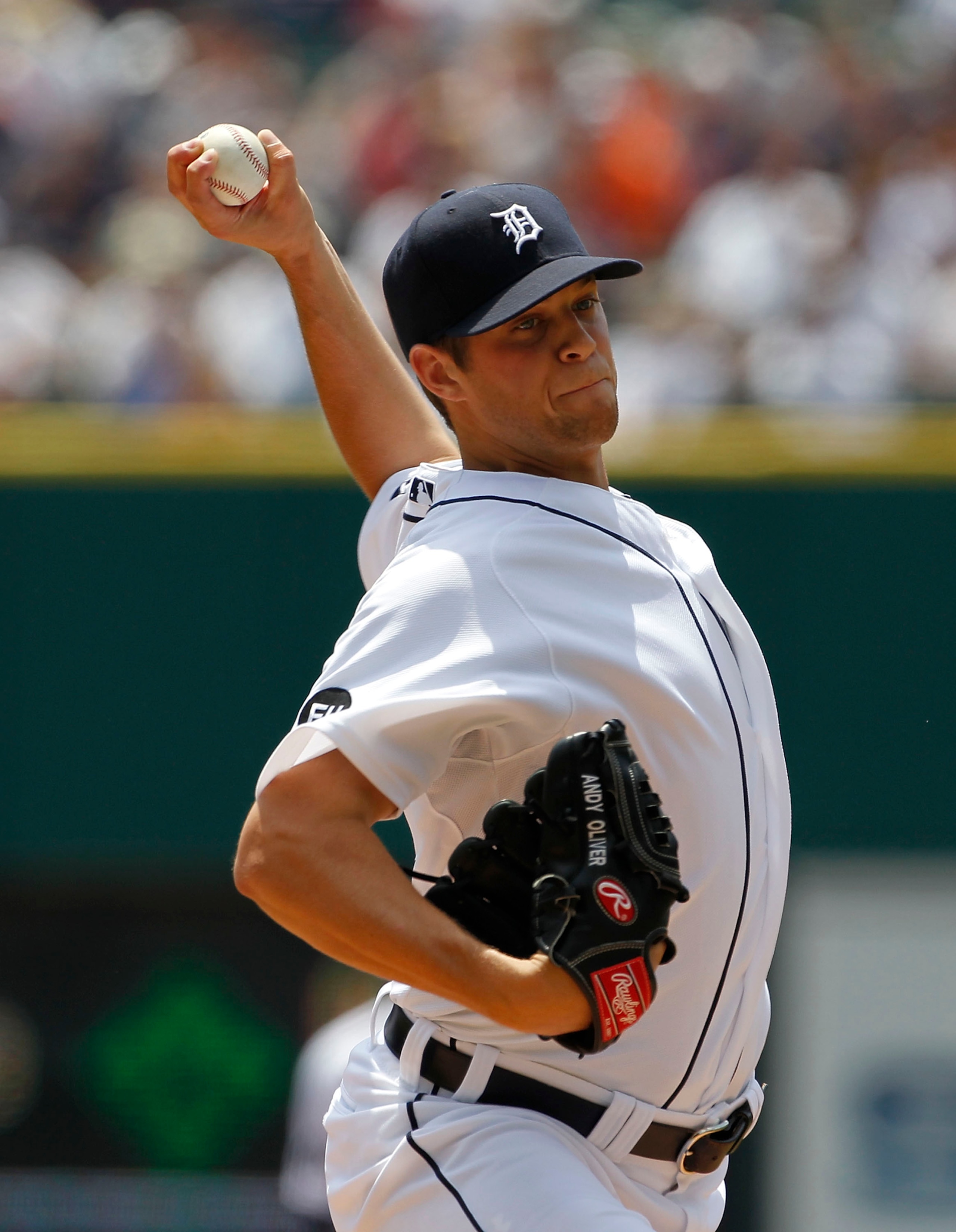 DETROIT - JULY 11:  Andy Oliver #41 of the Detroit Tigers pitches in the third inning during the game against the Minnesota Twins on July 11, 2010 at Comerica Park in Detroit, Michigan.  The Twins defeated the Tigers 6-3. (Photo by Leon Halip/Getty Images