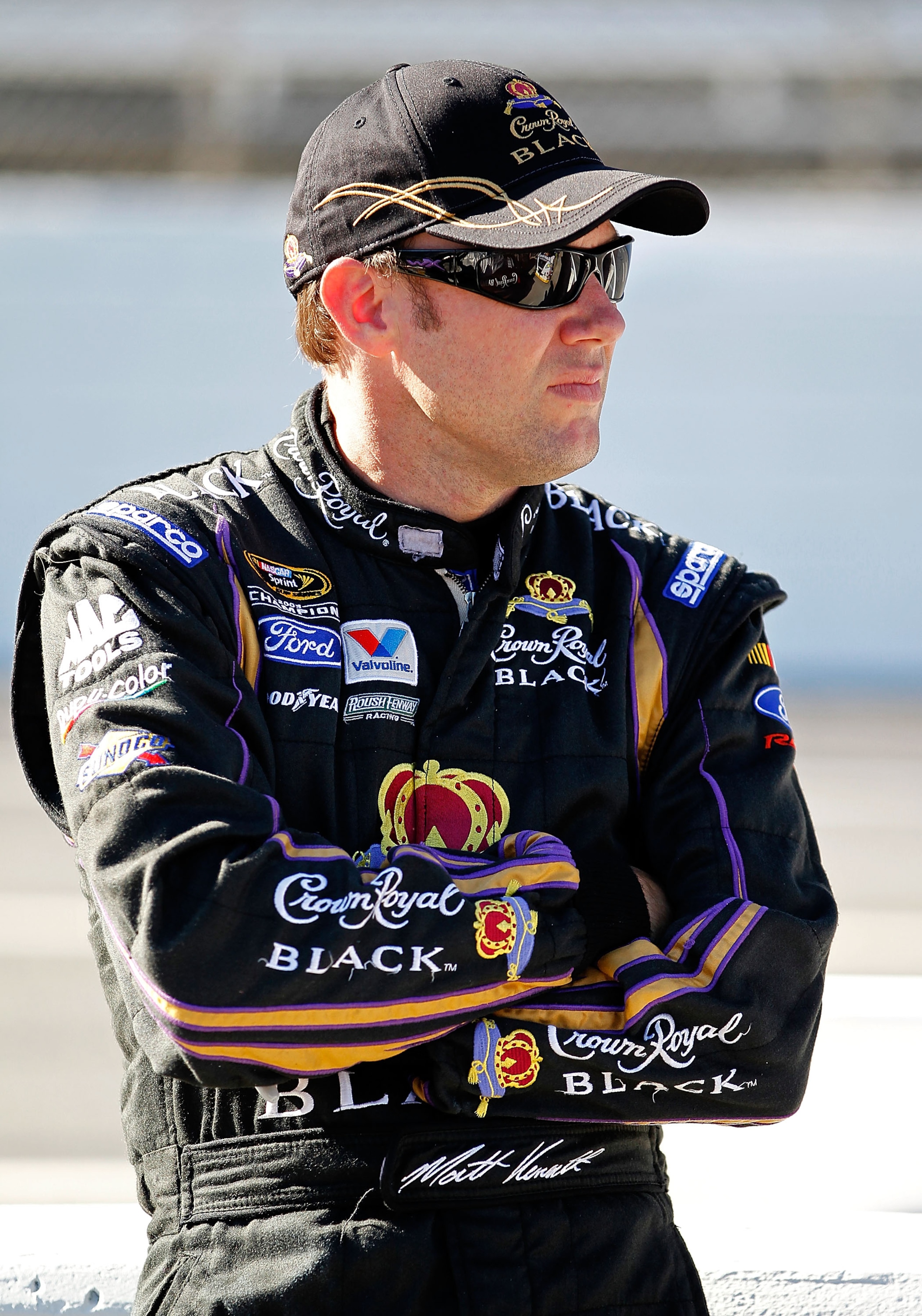 MARTINSVILLE, VA - OCTOBER 22: Matt Kenseth, driver of the #17 Crown Royal Black Ford, stands on pit road during qualifying for the NASCAR Sprint Cup Series TUMS Fast Relief 500 at Martinsville Speedway on October 22, 2010 in Martinsville, Virginia.  (Pho