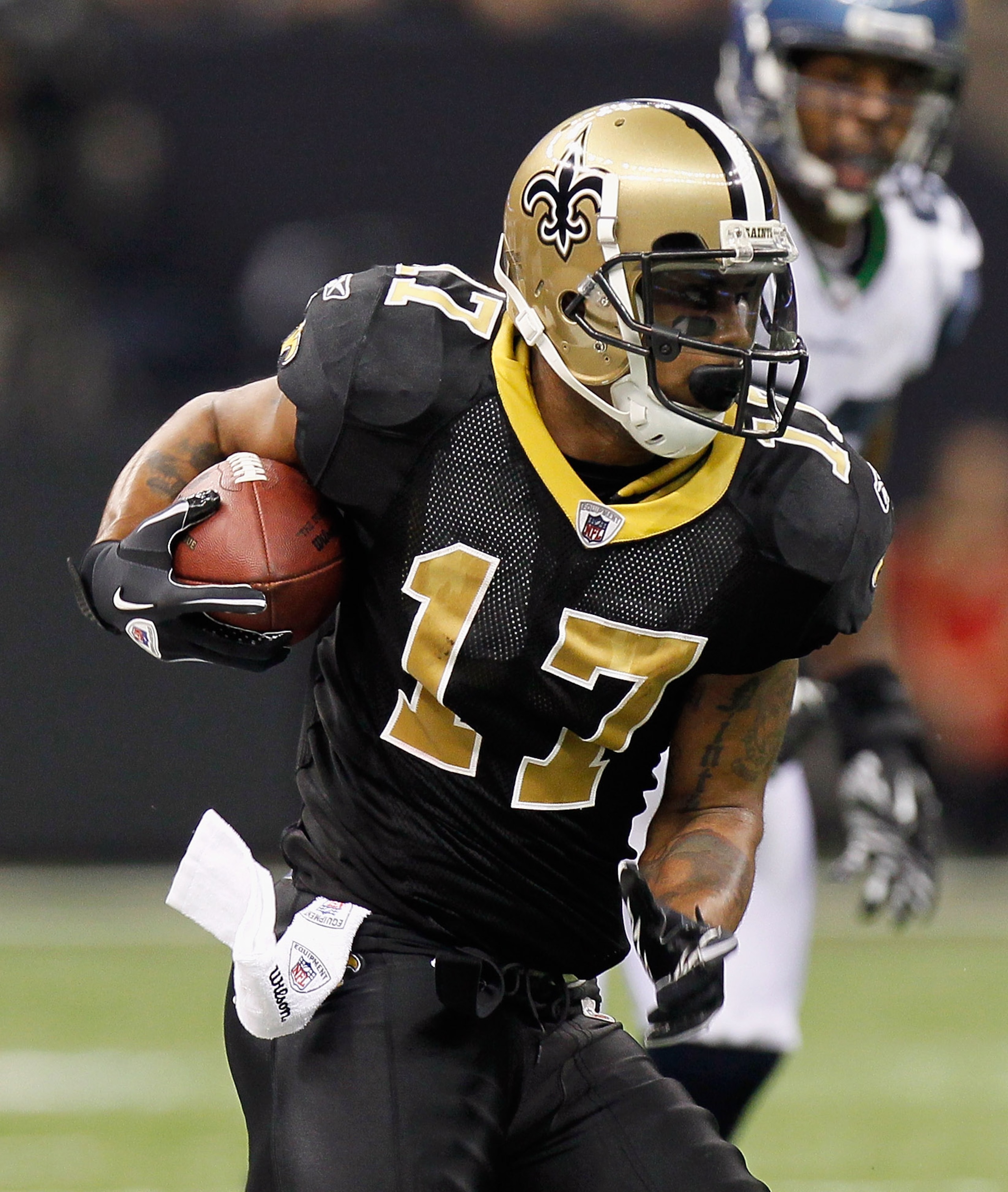 NEW ORLEANS - NOVEMBER 21: Robert Meachem #17 of the New Orleans Saints against the Seattle Seahawks at Louisiana Superdome on November 21, 2010 in New Orleans, Louisiana. (Photo by Kevin C. Cox/Getty Images) NEW ORLEANS - NOVEMBER 21: Robert Meachem #17 of the New Orleans Saints against the Seattle Seahawks at Louisiana Superdome on November 21, 2010 in New Orleans, Louisiana. (Photo by Kevin C. Cox/Getty Images)