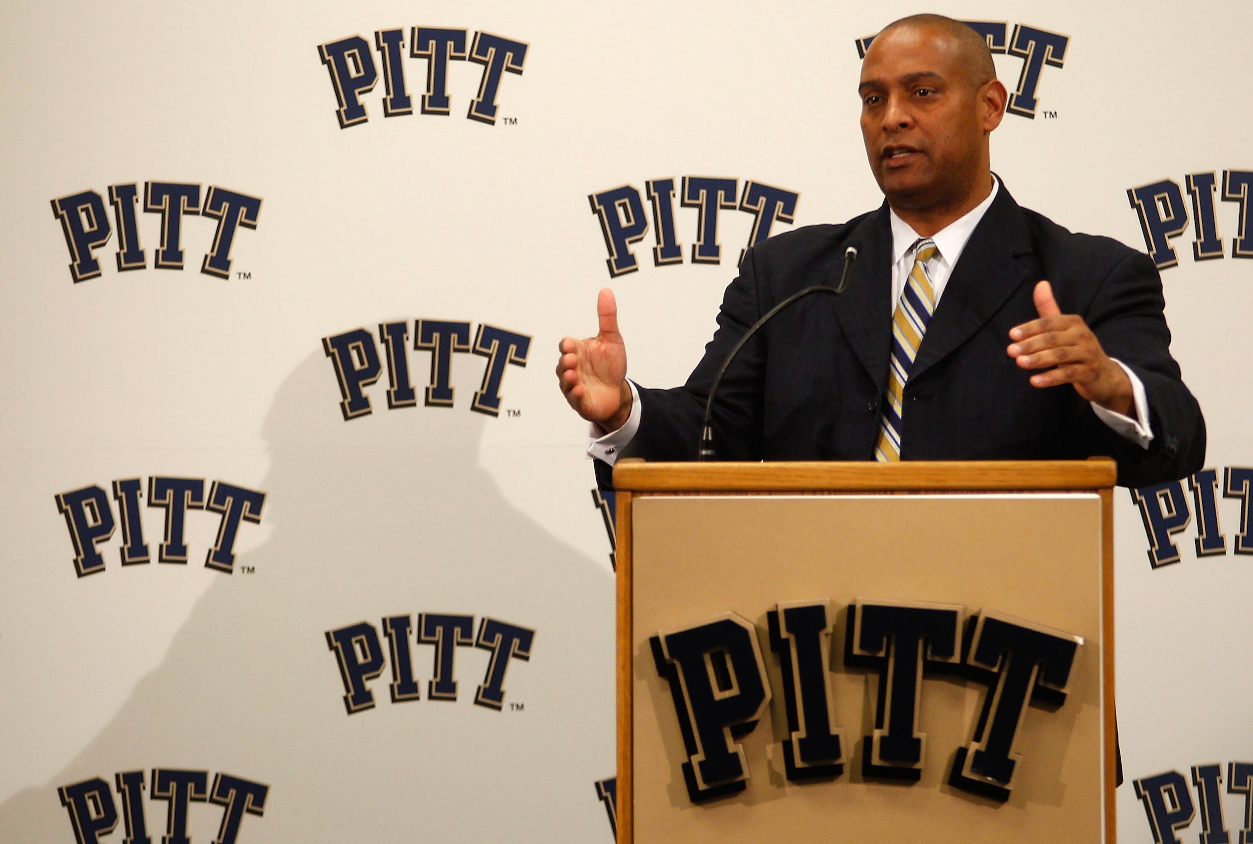 PITTSBURGH - DECEMBER 16: The new University of Pittsburgh head football coach, Mike Haywood, speaks during a press conference on December 16, 2010 at the University of Pittsburgh Panthers South Side training facility in Pittsburgh, Pennsylvania. (Photo PITTSBURGH - DECEMBER 16: The new University of Pittsburgh head football coach, Mike Haywood, speaks during a press conference on December 16, 2010 at the University of Pittsburgh Panthers South Side training facility in Pittsburgh, Pennsylvania. (Photo
