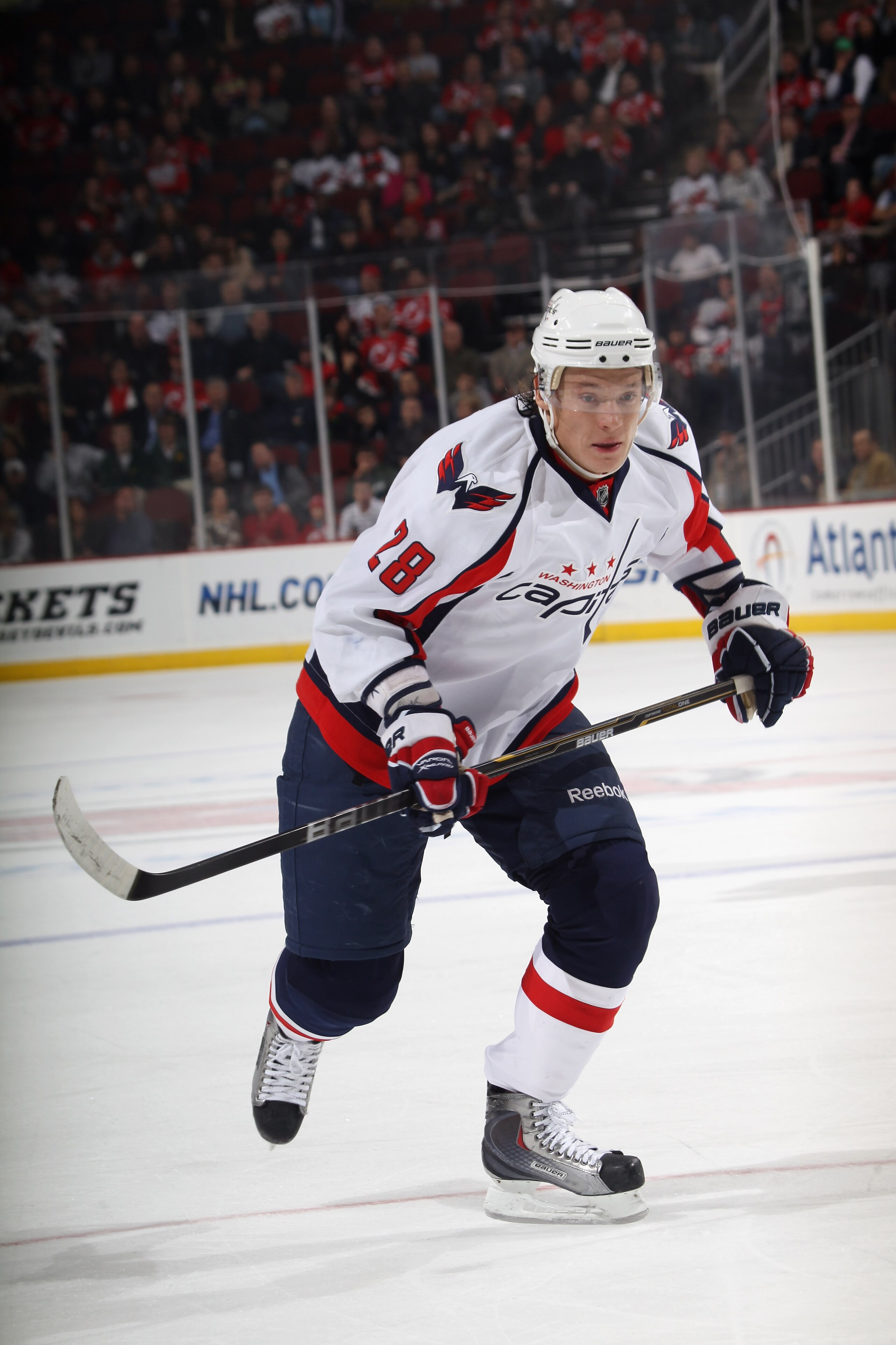NEWARK, NJ - NOVEMBER 22:  Alexander Semin #28 of the Washington Capitals skates against the New Jersey Devils at the Prudential Center on November 22, 2010 in Newark, New Jersey. The Devils defeated the Capitals 5-0.  (Photo by Bruce Bennett/Getty Images
