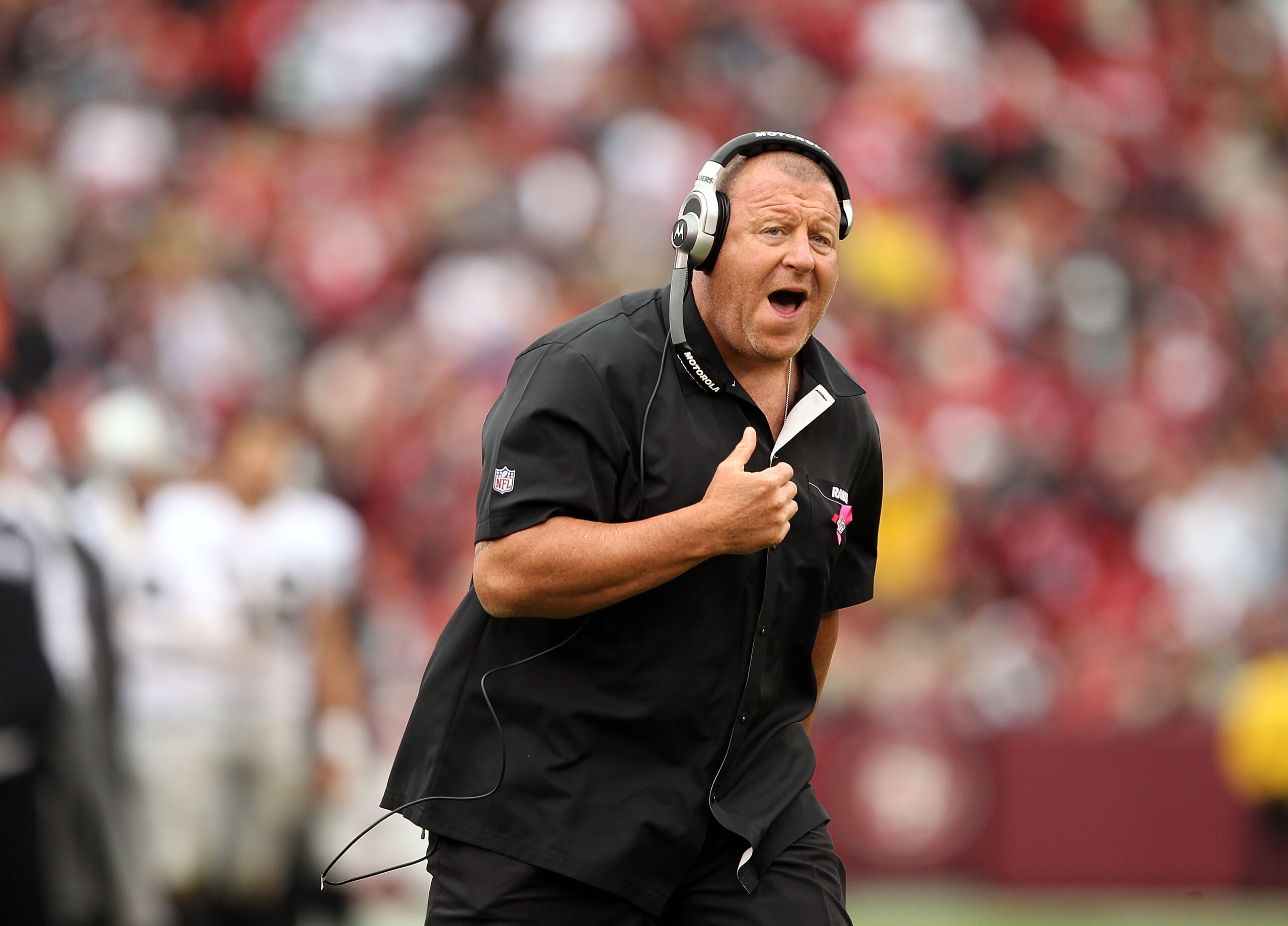 SAN FRANCISCO - OCTOBER 17: Head coach Tom Cable of the Oakland Raiders walks the sidelines during their game against the San Francisco 49ers at Candlestick Park on October 17, 2010 in San Francisco, California. (Photo by Ezra Shaw/Getty Images) SAN FRANCISCO - OCTOBER 17: Head coach Tom Cable of the Oakland Raiders walks the sidelines during their game against the San Francisco 49ers at Candlestick Park on October 17, 2010 in San Francisco, California. (Photo by Ezra Shaw/Getty Images)
