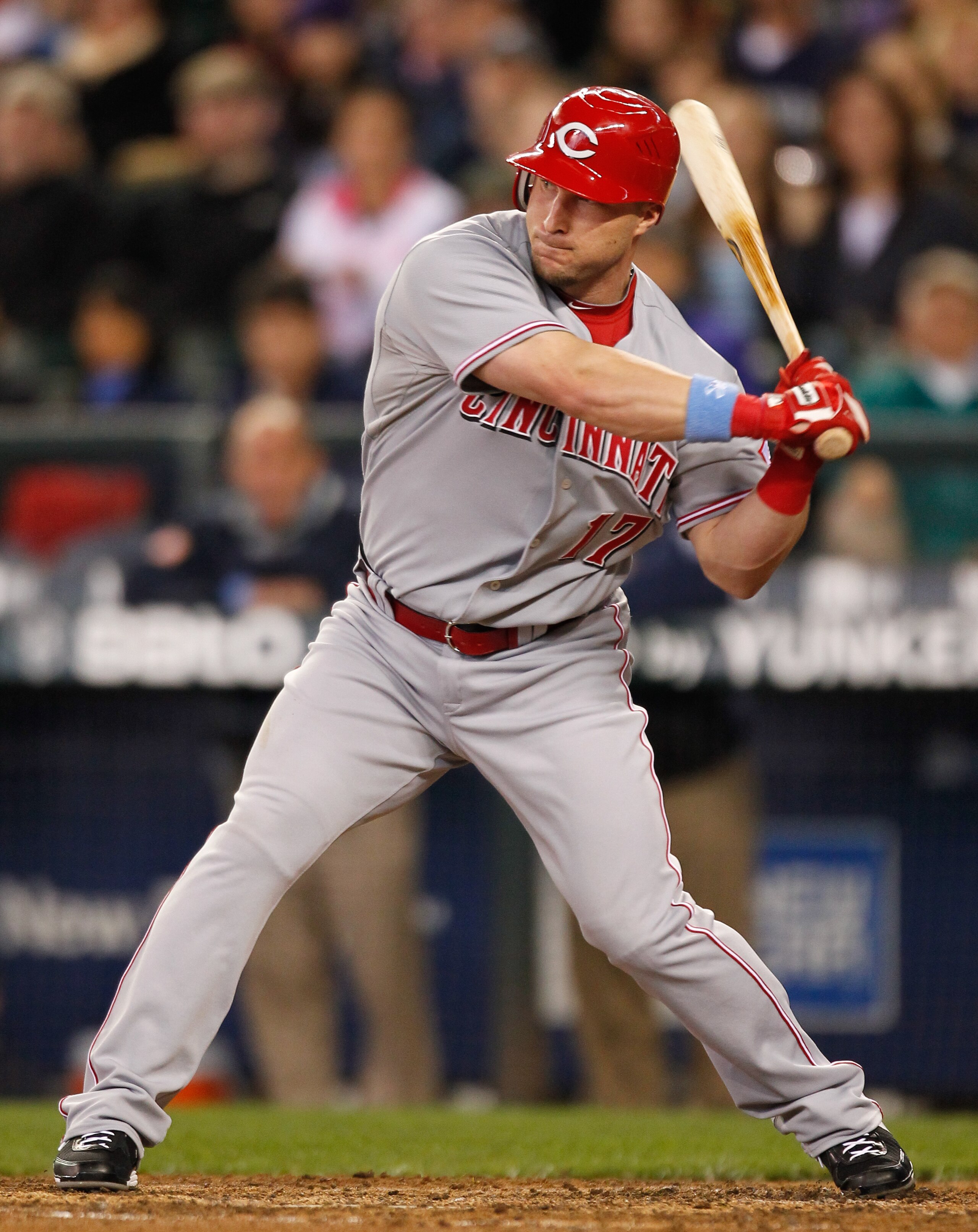SEATTLE - JUNE 20:  Laynce Nix #17 of the Cincinnati Reds bats against the Seattle Mariners on June 20, 2010 at Safeco Field in Seattle, Washington. (Photo by Otto Greule Jr/Getty Images)