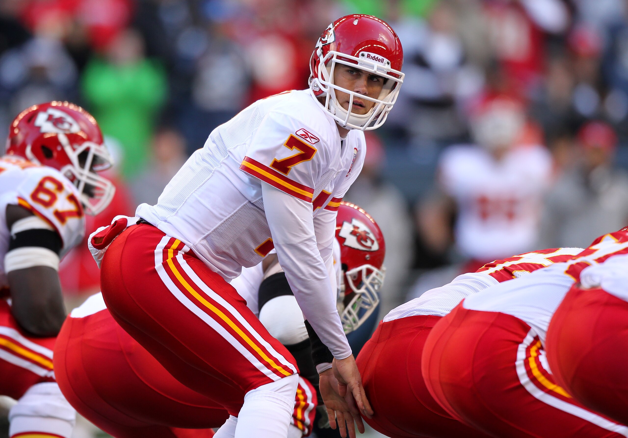 SEATTLE, WA - NOVEMBER 28:  Quarterback Matt Cassel #7 of the Kansas City Chiefs lines up under center against the Seattle Seahawks at Qwest Field on November 28, 2010 in Seattle, Washington. (Photo by Otto Greule Jr/Getty Images)