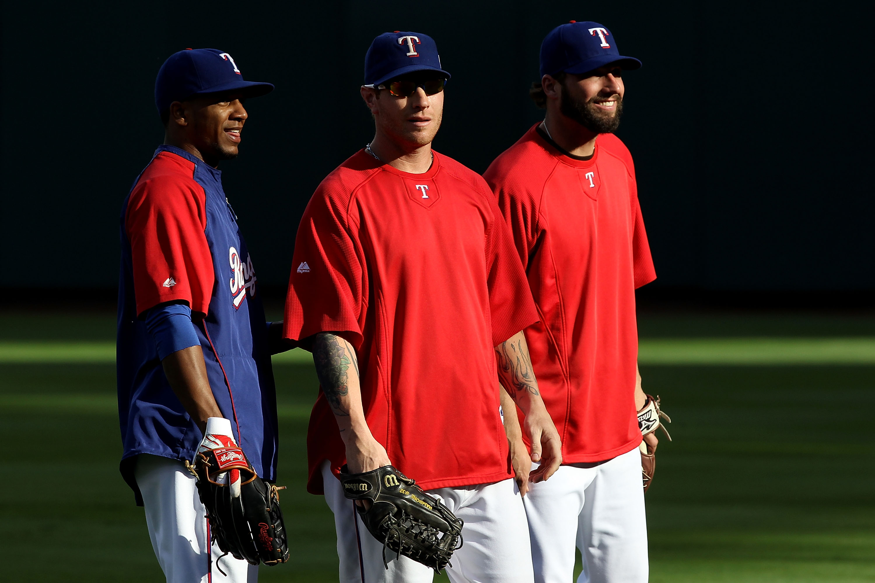 L-R) Team USA's Kevin Youkilis, Derek Jeter and Dustin Pedroia