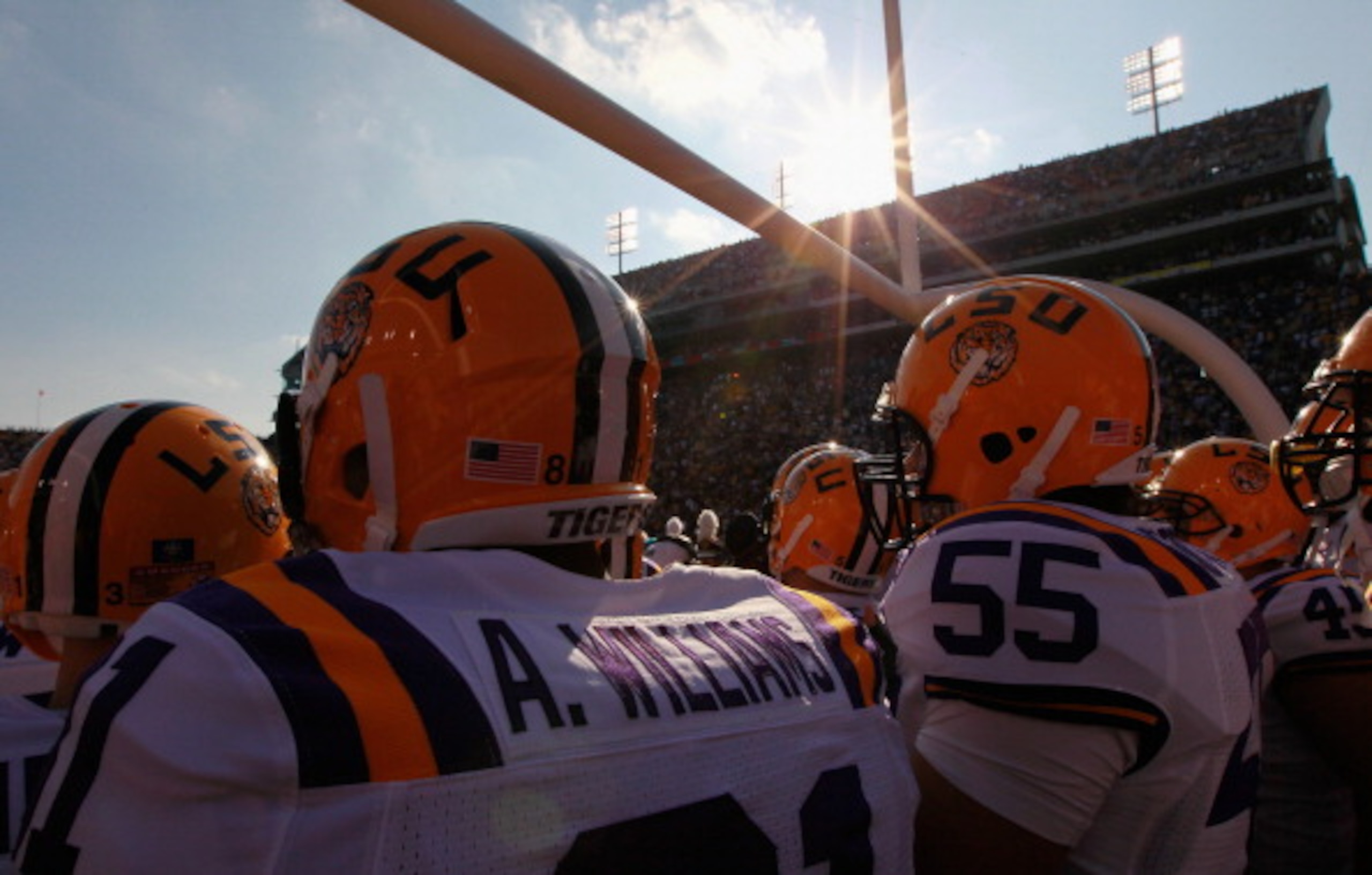 BATON ROUGE, LA - NOVEMBER 20:  The Louisiana State University Tigers enter the stadium to face the Ole Miss Rebels at Tiger Stadium on November 20, 2010 in Baton Rouge, Louisiana.  (Photo by Kevin C. Cox/Getty Images)