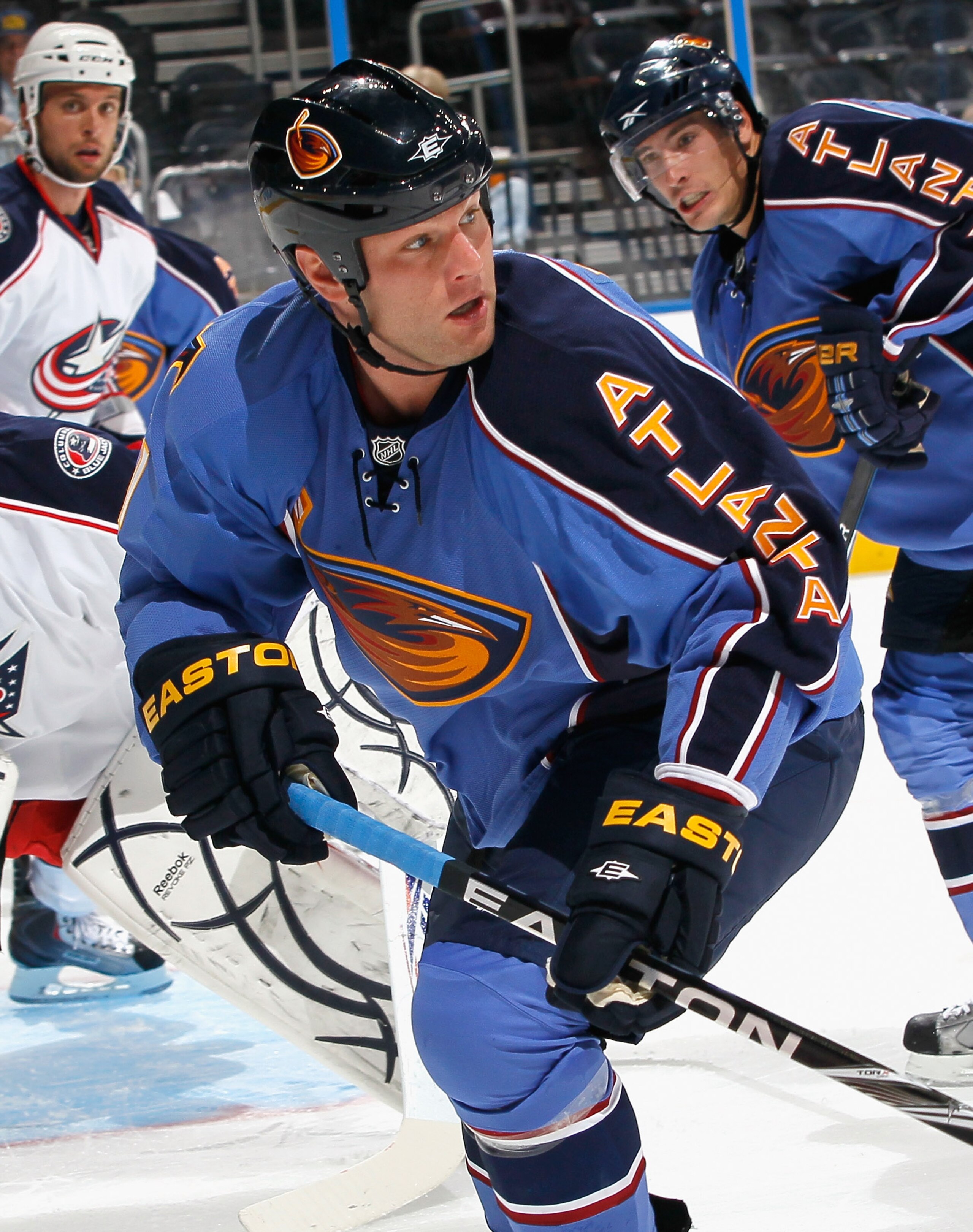ATLANTA - SEPTEMBER 21:  Ben Eager #21 of the Atlanta Thrashers against the Columbus Blue Jackets during the preseason opener at Phillips Arena on September 21, 2010 in Atlanta, Georgia.  (Photo by Kevin C. Cox/Getty Images)