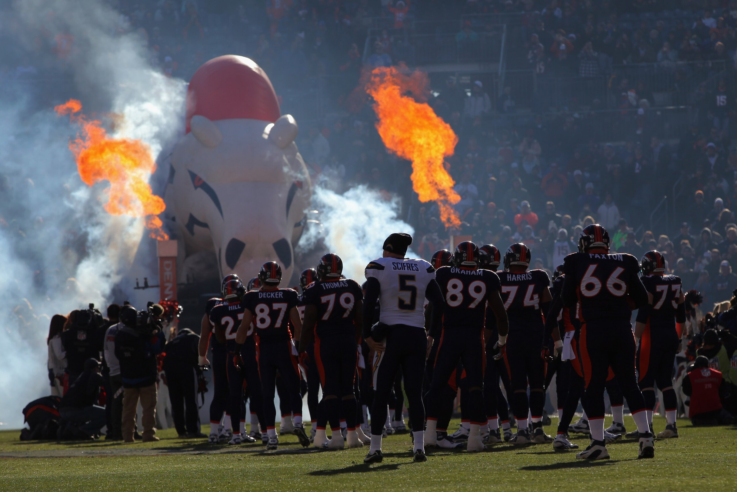 DENVER - JANUARY 02:  The Denver Broncos take the field to face the San Diego Chargers at INVESCO Field at Mile High on January 2, 2011 in Denver, Colorado. The Chargers defeated the Broncos 33-28.  (Photo by Doug Pensinger/Getty Images)