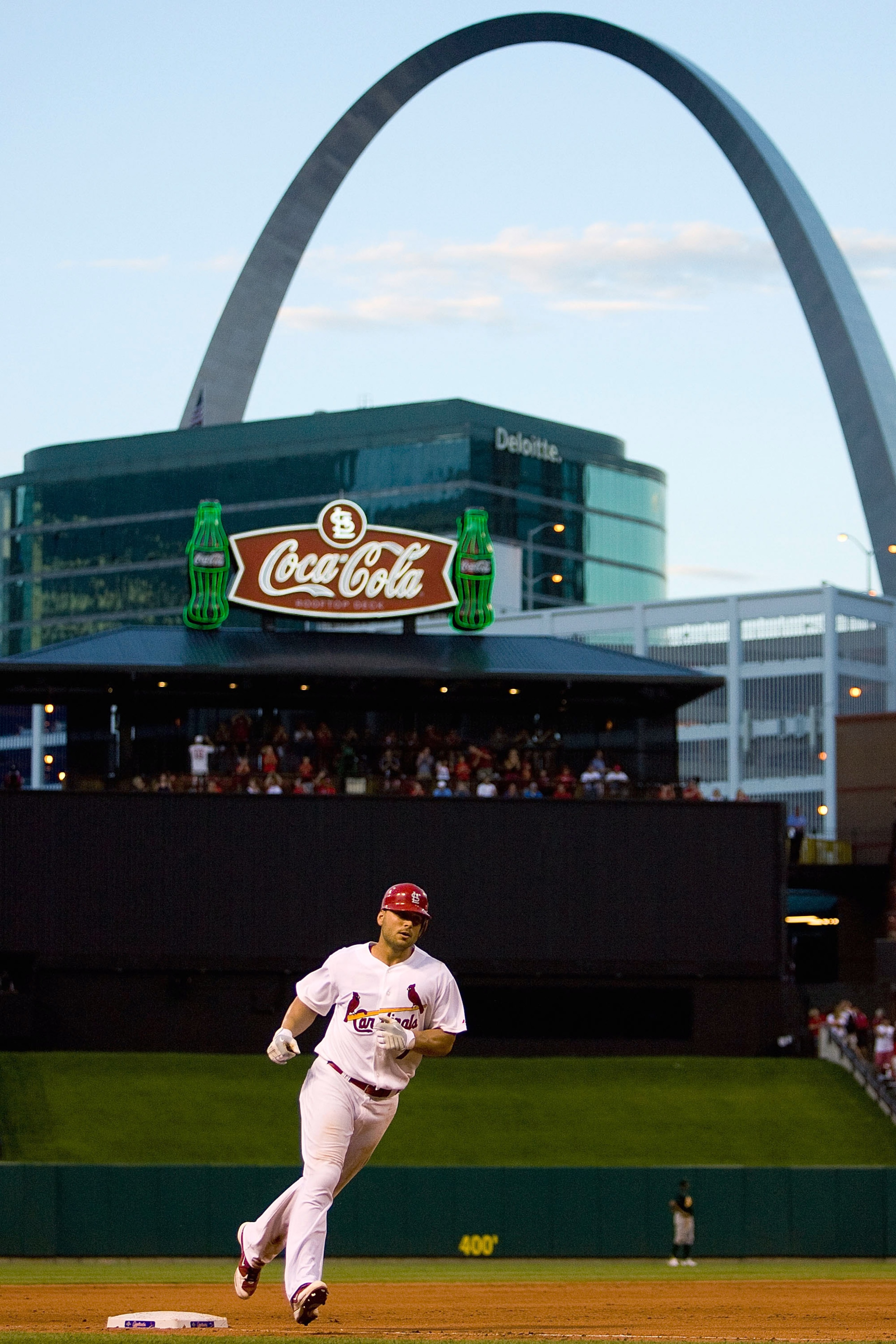 ST. LOUIS - JUNE 19: Matt Holliday #7 of the St. Louis Cardinals rounds the bases after hitting a two-run home run against the Oakland Athletics at Busch Stadium on June 19, 2010 in St. Louis, Missouri.  The Cardinals beat the Athletics 4-3.  (Photo by Di