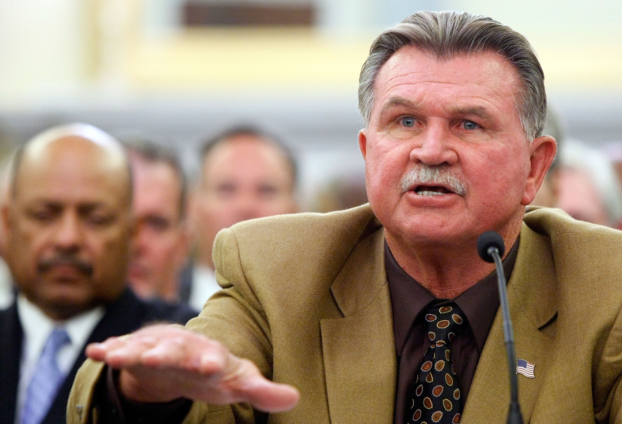 WASHINGTON - SEPTEMBER 18:  Former NFL player and coach Mike Ditka speaks during a hearing of the Senate Commerce, Science and Transportation Committee on Capitol Hill September 18, 2007 in Washington, DC. Former players and league officials appeared befo