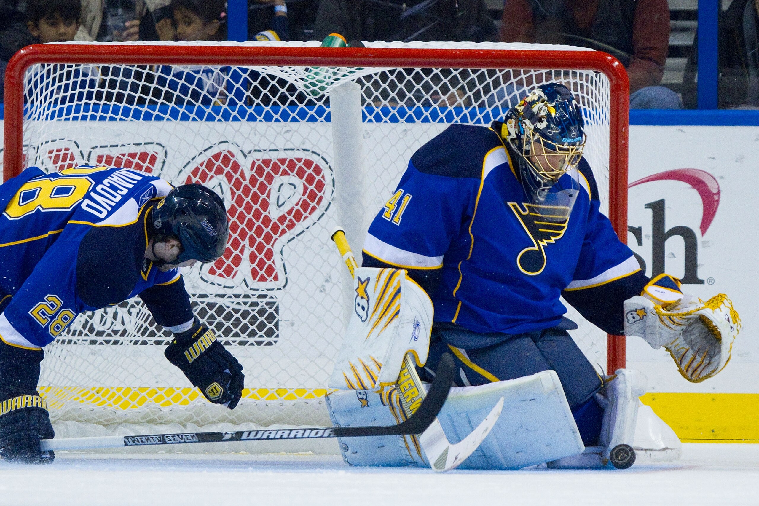 ST. LOUIS, MO - DECEMBER 20: Jaroslav Halak #41 of the St. Louis Blues makes a save against the Vancouver Canucks at the Scottrade Center on December 20, 2010 in St. Louis, Missouri.  The Canucks beat the Blues 3-1.  (Photo by Dilip Vishwanat/Getty Images