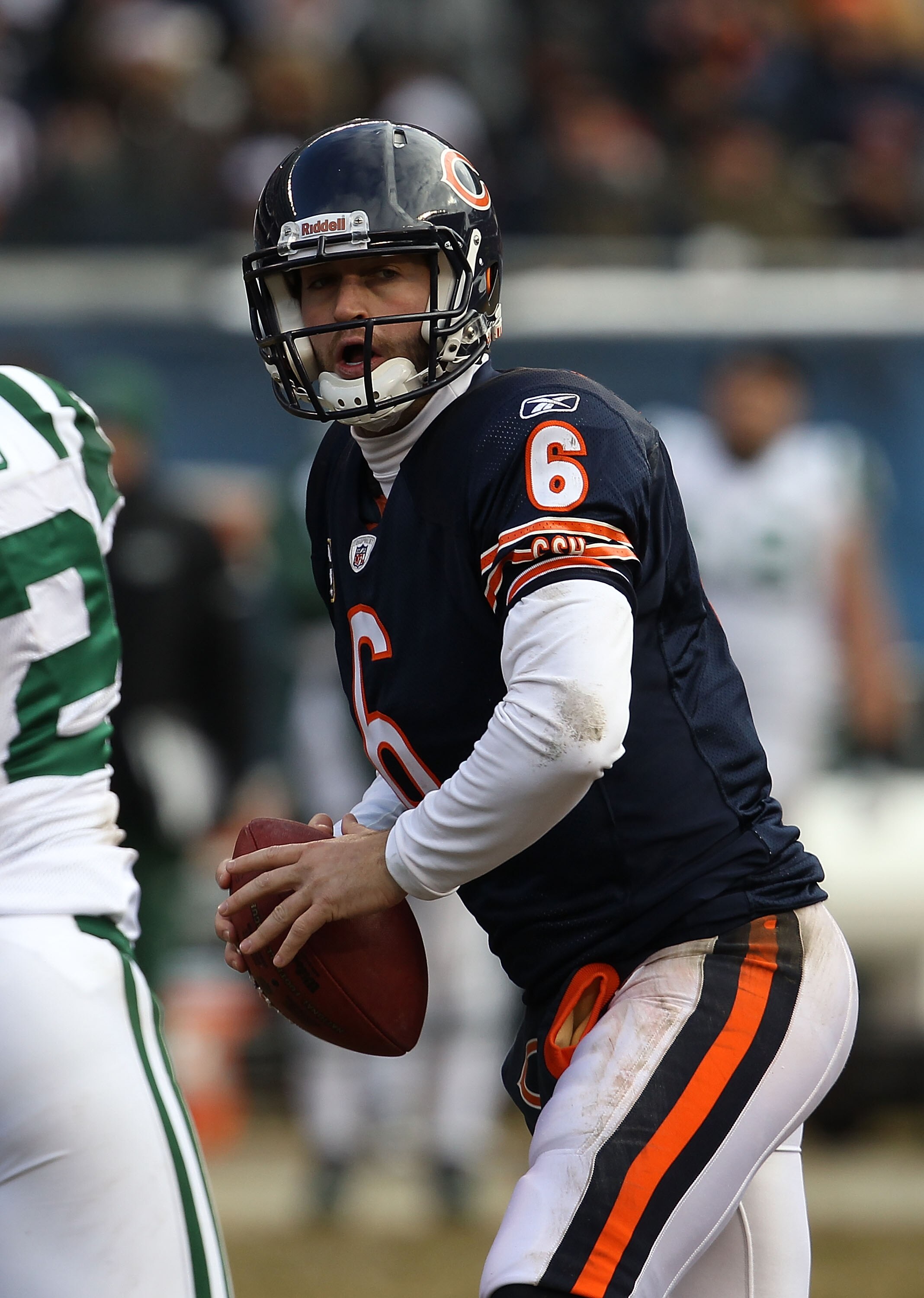 CHICAGO, IL - DECEMBER 26: Jay Cutler #6 of the Chicago Bears looks for a receiver against the New York Jets at Soldier Field on December 26, 2010 in Chicago, Illinois. The Bears defeated the Jets 38-34.  (Photo by Jonathan Daniel/Getty Images)