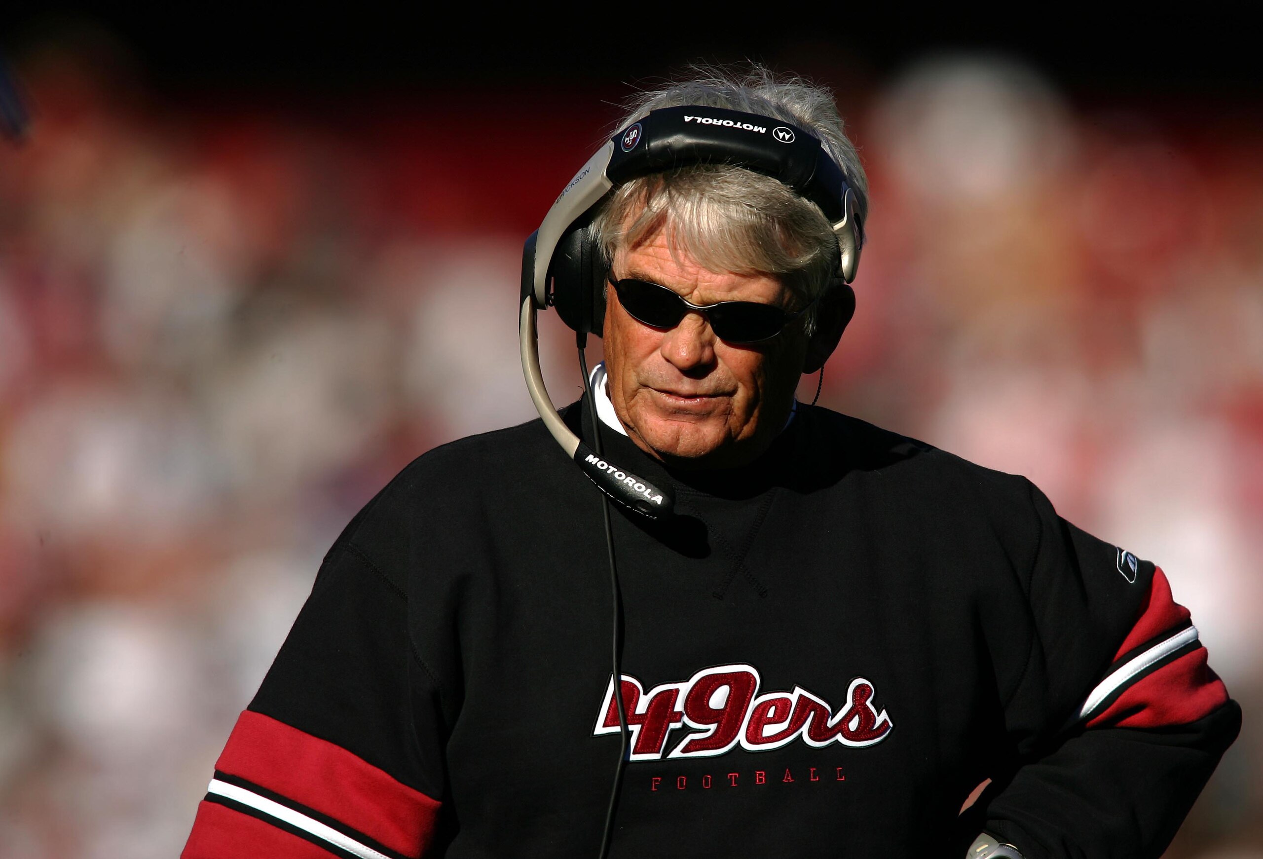 SAN FRANCISCO, CA - NOVEMBER 28:  Head Coach Dennis Erickson of the San Francisco 49ers looks on from the sideline during his team's NFL game against the Miami Dolphins at Monster Stadium on November 28, 2004 in San Francisco, California.  (Photo by Donal