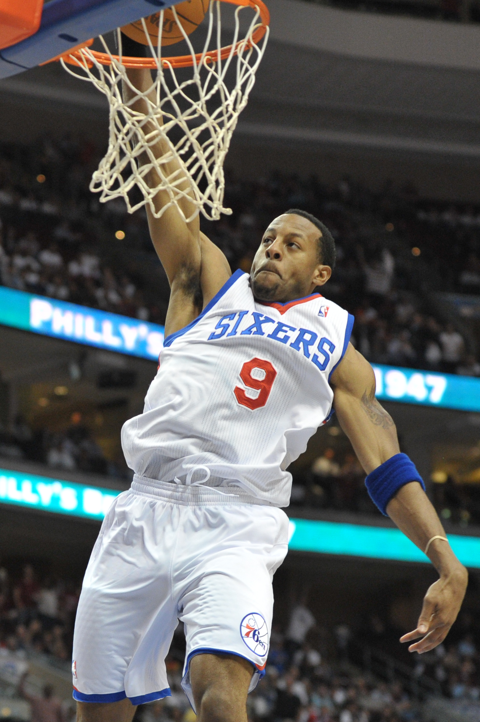 PHILADELPHIA - OCTOBER 27:  Andre Iguodala #9 of the Philadelphia 76ers in action during the game against the Miami Heat at the Wells Fargo Center on October 27, 2010 in Philadelphia, Pennsylvania. NOTE TO USER: User expressly acknowledges and agrees that