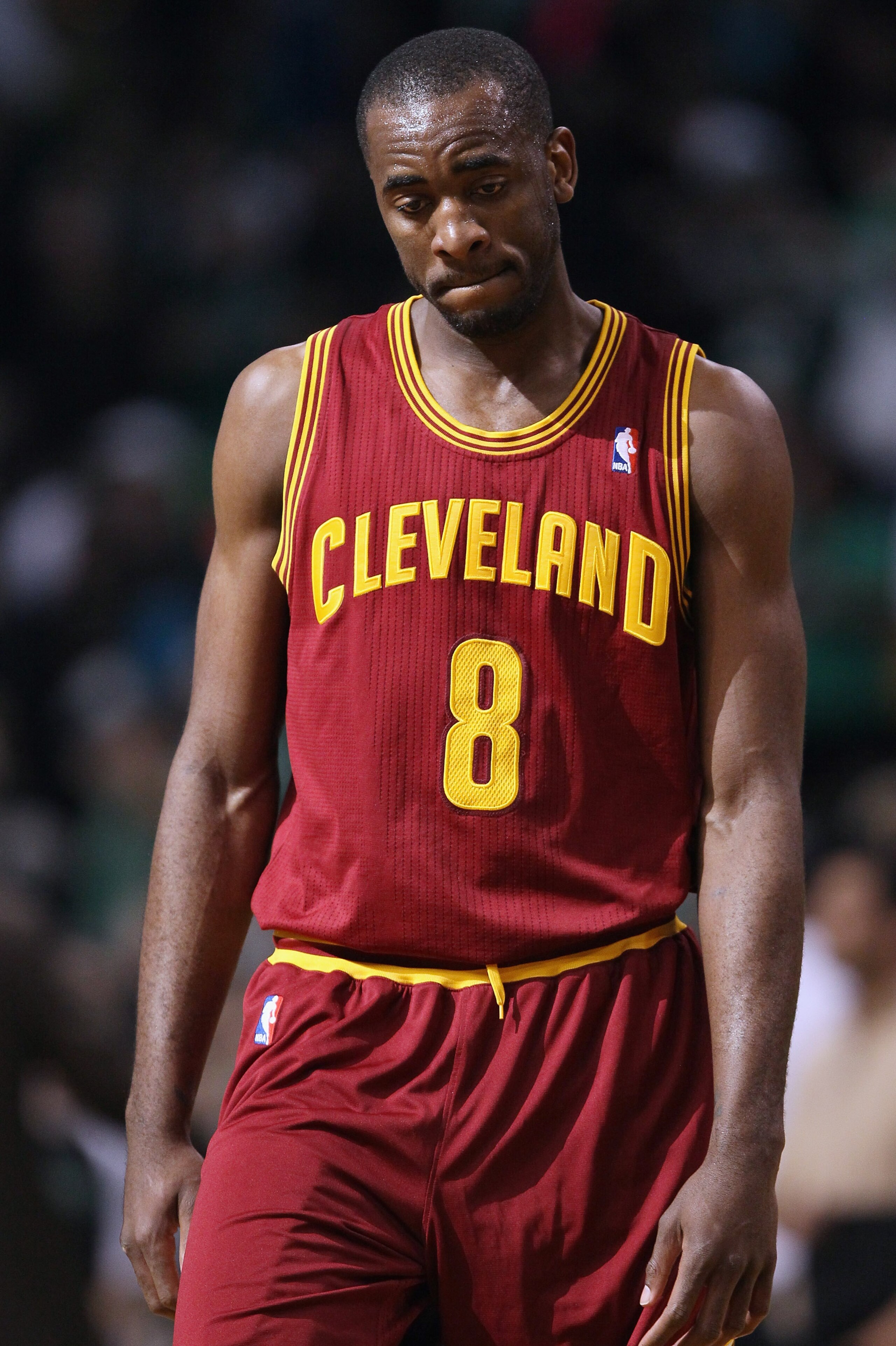 BOSTON, MA - JANUARY 25:  Christian Eyenga #8 of the of the Cleveland Cavaliers reacts after the loss to the Boston Celtics on January 25, 2011 at the TD Garden in Boston, Massachusetts. This would be the 18th straight loss for the Cavaliers this season.