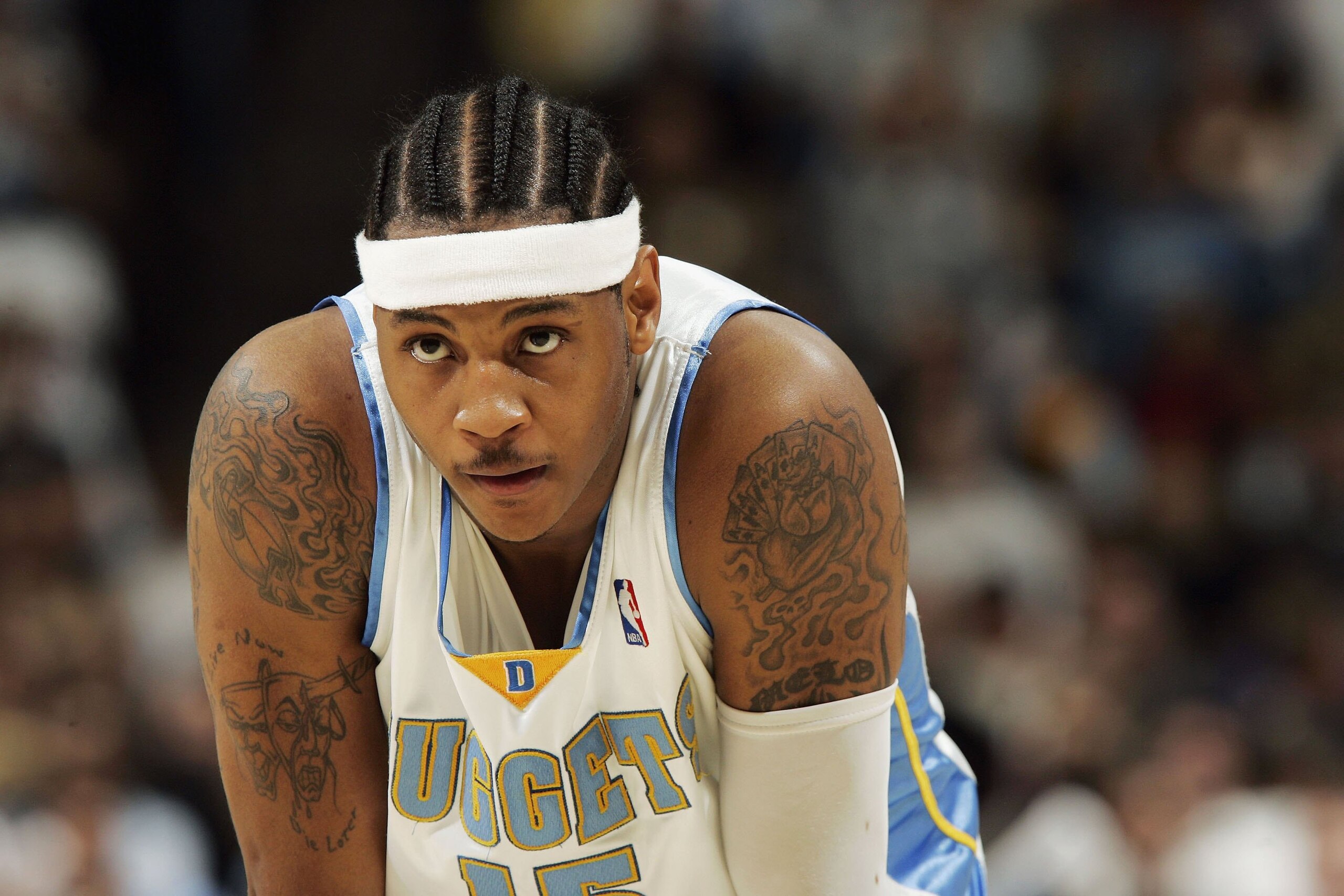 DENVER - APRIL 27:  (FILE) Carmelo Anthony #15 of the Denver Nuggets watches during a free throw against the Los Angeles Clippers in the fourth quarter og game three of the Western Conference Quarterfinals during the 2006 NBA Playoffs on April 27, 2006 at