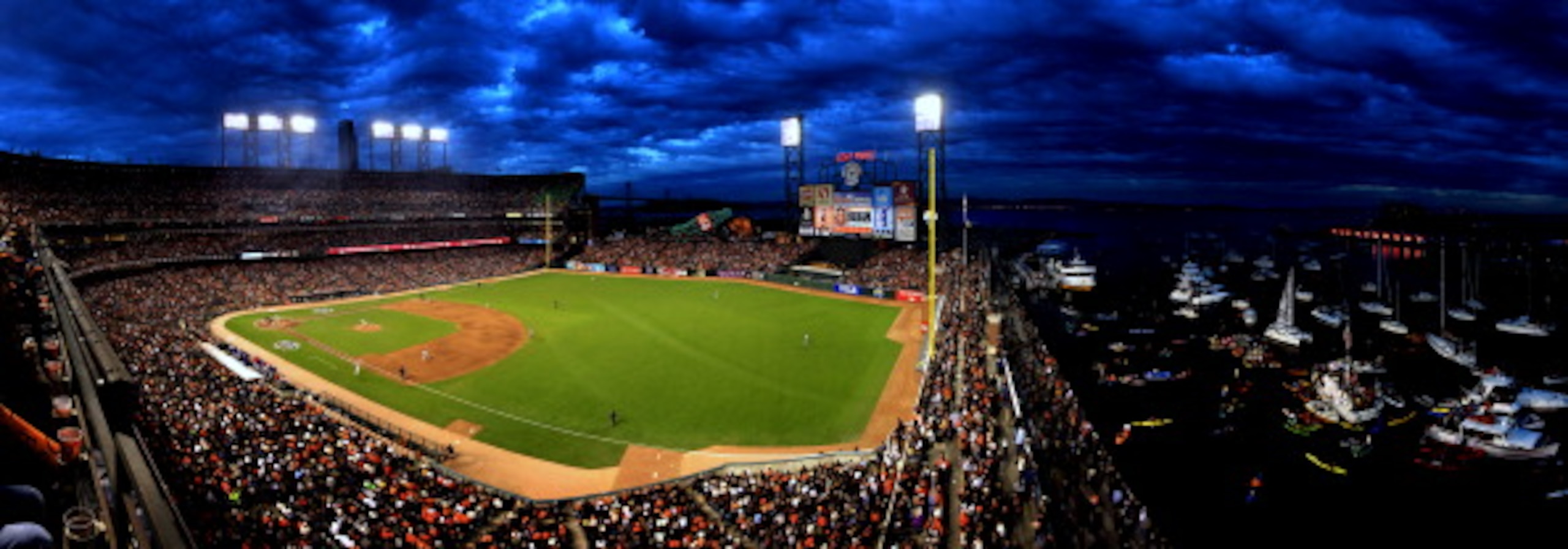 SAN FRANCISCO - OCTOBER 28:  (***EDITORS NOTE*** THIS PANORAMIC COMPOSITE IMAGE WAS CREATED USING PHOTO STITCHING SOFTWARE) A general view of Game Two of the 2010 MLB World Series between the San Francisco Giants and Texas Rangers at AT&T Park on October