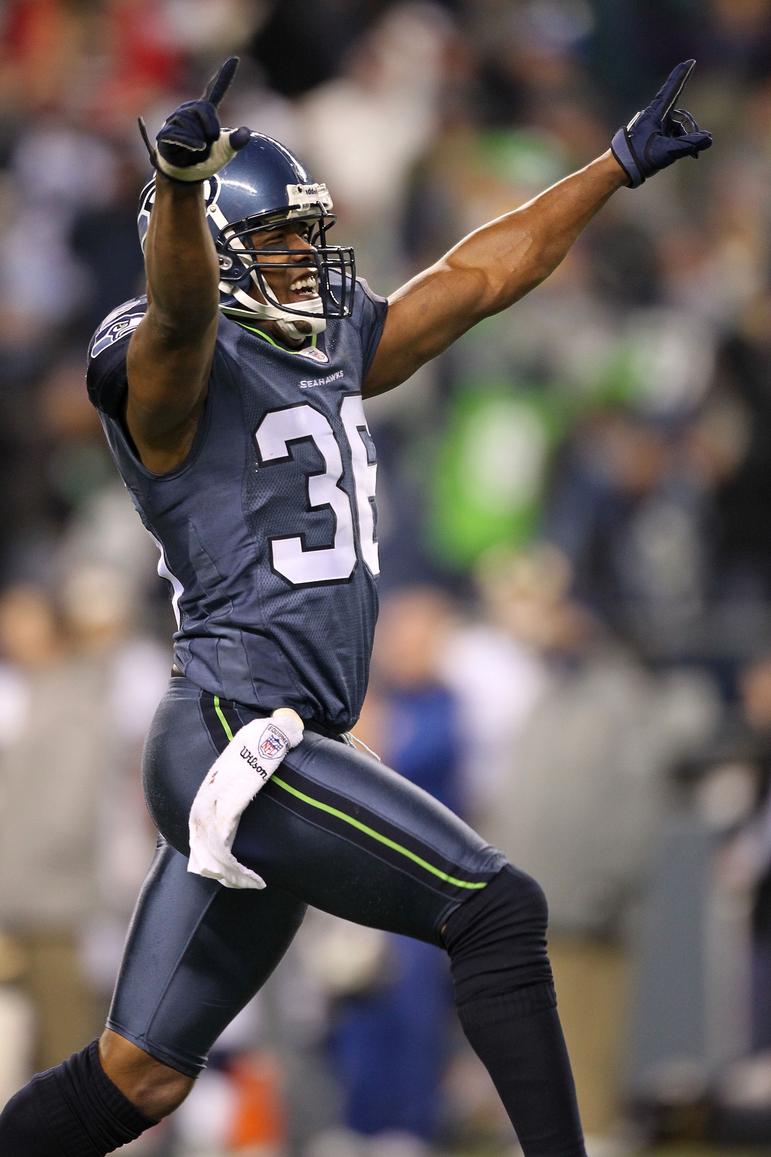 SEATTLE, WA - JANUARY 02:  Safety Lawyer Milloy #36 of the Seattle Seahawks celebrates advancing to the playoffs after defeating the St. Louis Rams 16-6 at Qwest Field on January 2, 2011 in Seattle, Washington.  (Photo by Otto Greule Jr/Getty Images)