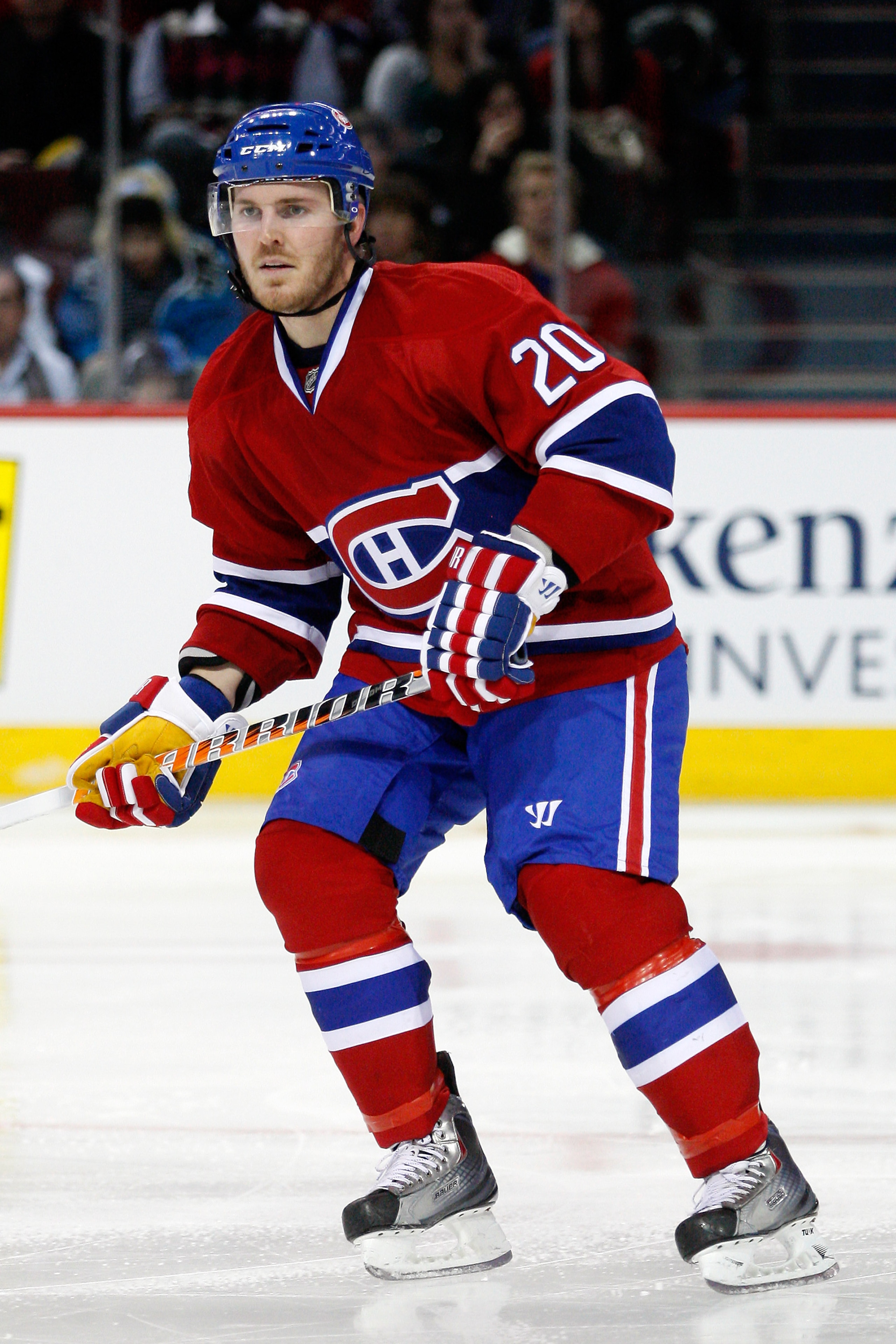 MONTREAL, CANADA - JANUARY 2:  James Wisniewski #20 of the Montreal Canadiens skates in his first home game as a Montreal Canadien against the Atlanta Thrashers at the Bell Centre on January 2, 2011 in Montreal, Quebec, Canada.  The Thrashers defeated the