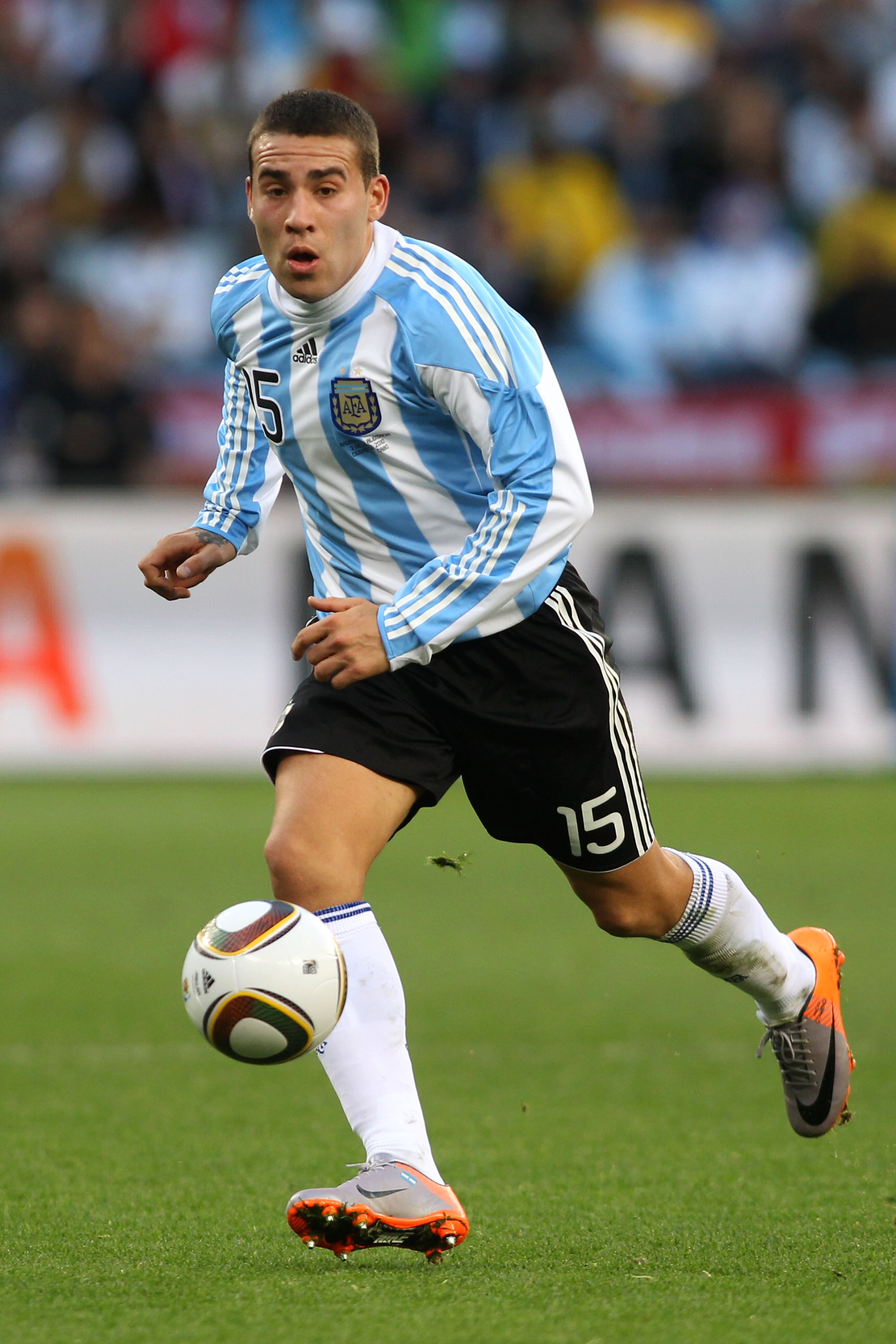 CAPE TOWN, SOUTH AFRICA - JULY 03:  Nicolas Otamendi of Argentina in action during the 2010 FIFA World Cup South Africa Quarter Final match between Argentina and Germany at Green Point Stadium on July 3, 2010 in Cape Town, South Africa.  (Photo by Joern P