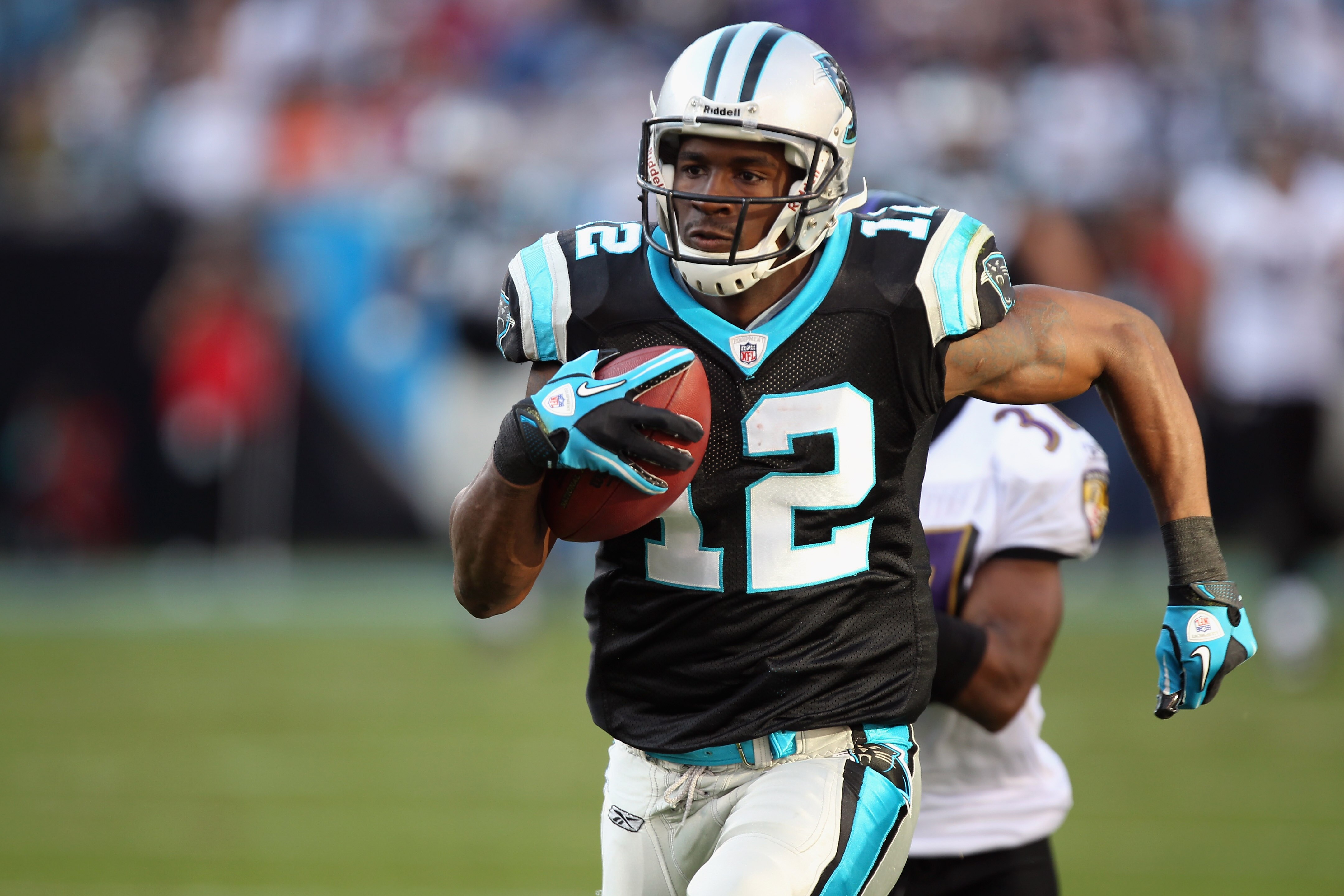 CHARLOTTE, NC - NOVEMBER 21:  David Gettis #12 of the Carolina Panthers against the Baltimore Ravens at Bank of America Stadium on November 21, 2010 in Charlotte, North Carolina.  (Photo by Streeter Lecka/Getty Images)