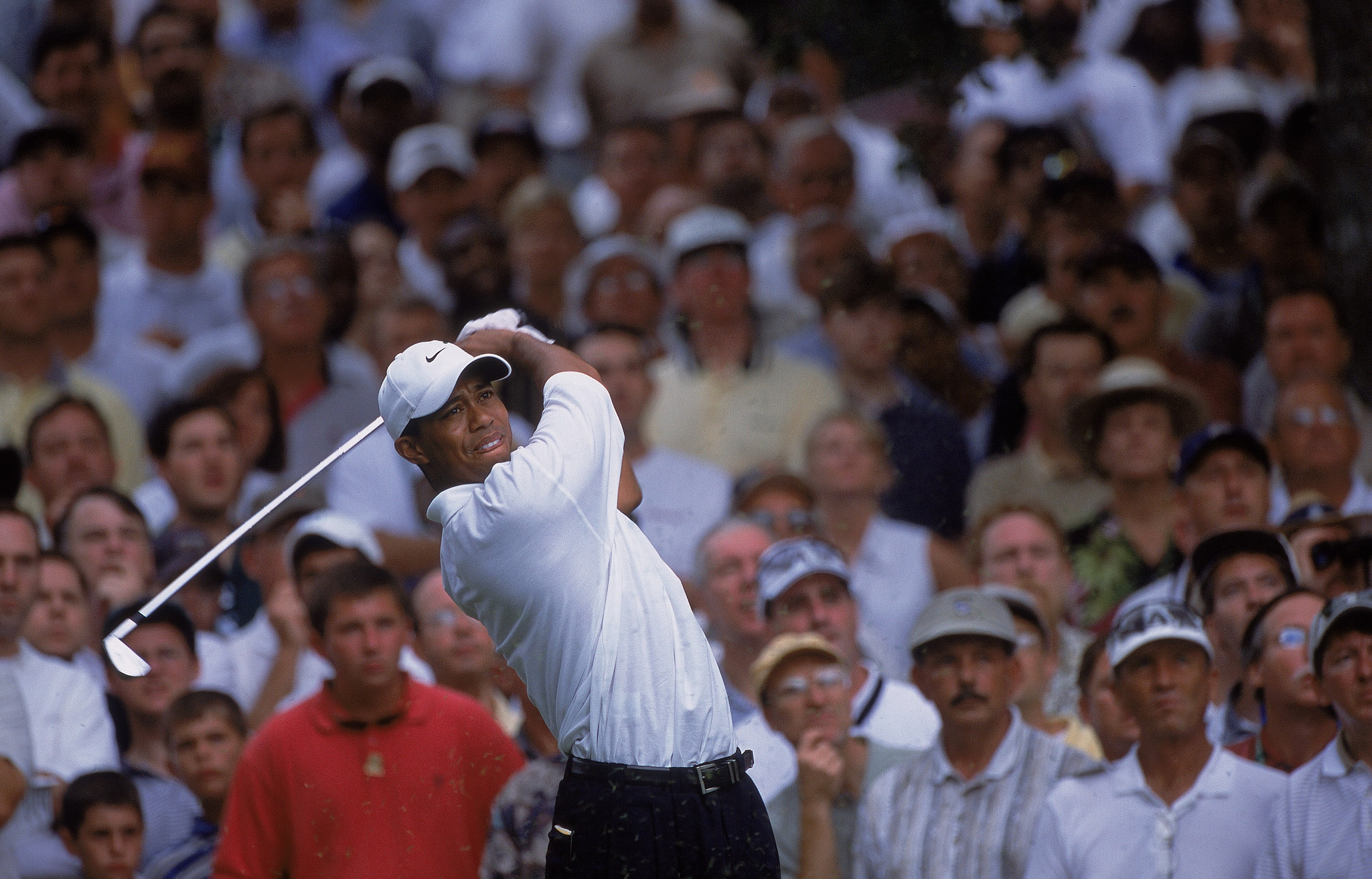 16 Aug 2001:  Tiger Woods hitting the ball during the PGA Championships at the Atlanta Athletic Club in Duluth, Georgia.Mandatory Credit: Harry How  /Allsport