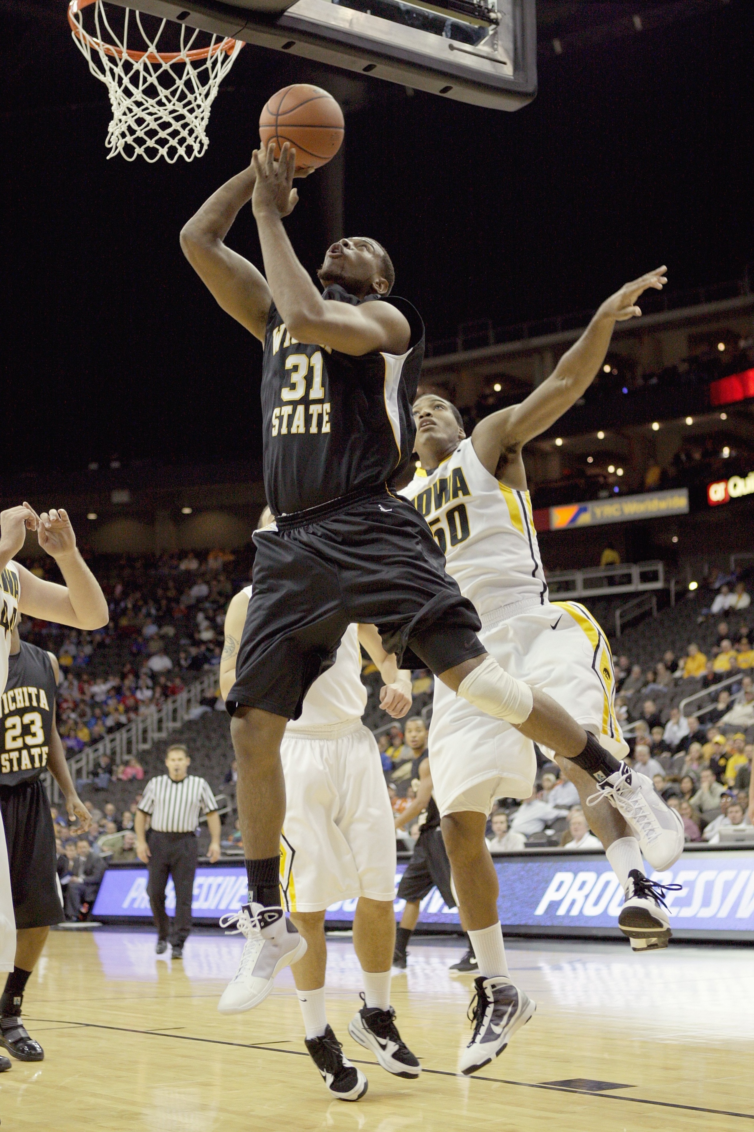 KANSAS CITY, MO - NOVEMBER 24:  J.T. Durley #31 of the Wichita State Shockers puts a shot up against the Iowa Hawkeyes during the CBE Classic consolation game on November 24, 2009 at Sprint Center in Kansas City, Missouri. (Photo by: Jamie Squire/Getty Im