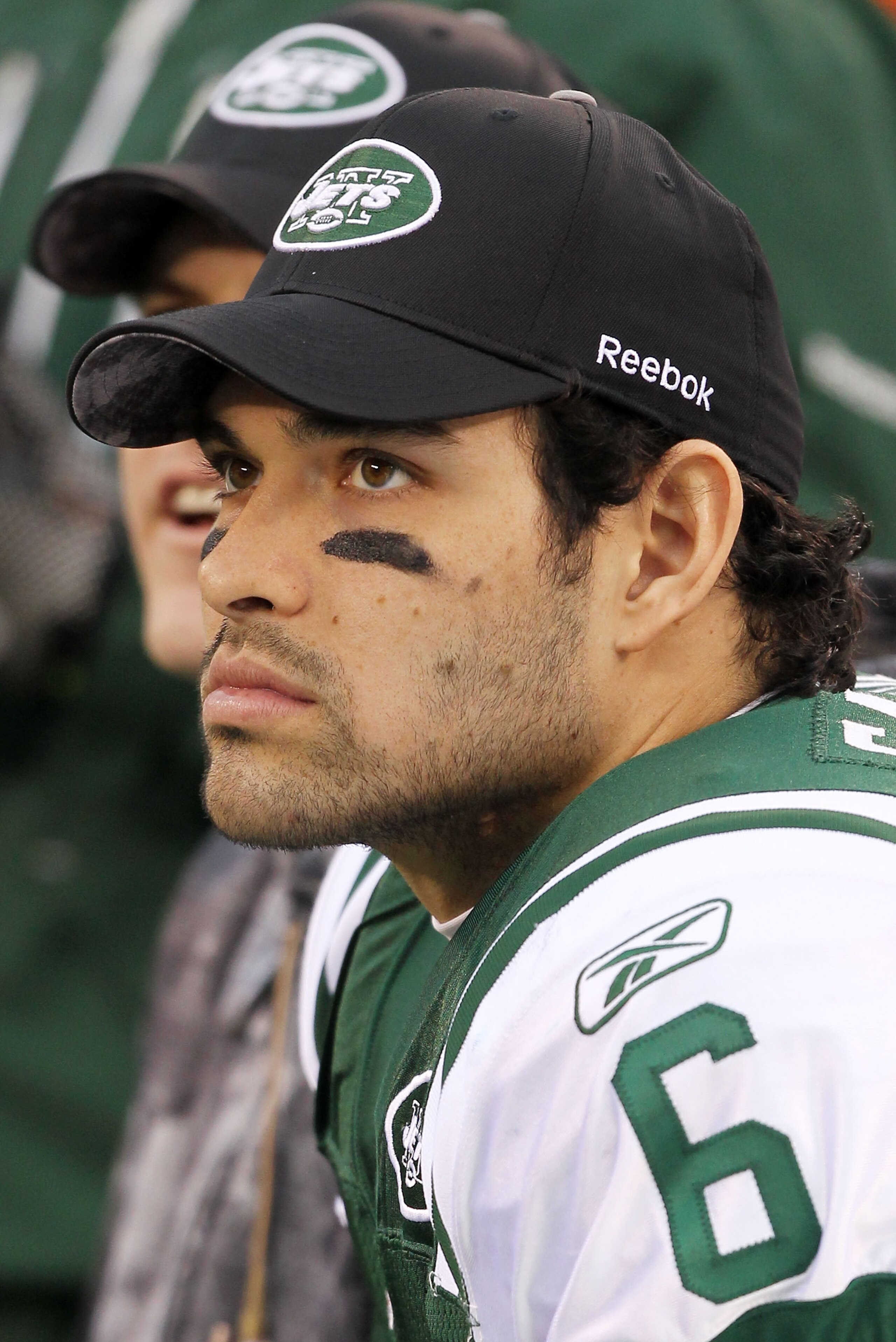 EAST RUTHERFORD, NJ - JANUARY 02:  Mark Sanchez #6 of the New York Jets looks on from the sideline during their game against the Buffalo Bills at New Meadowlands Stadium on January 2, 2011 in East Rutherford, New Jersey.  (Photo by Al Bello/Getty Images)