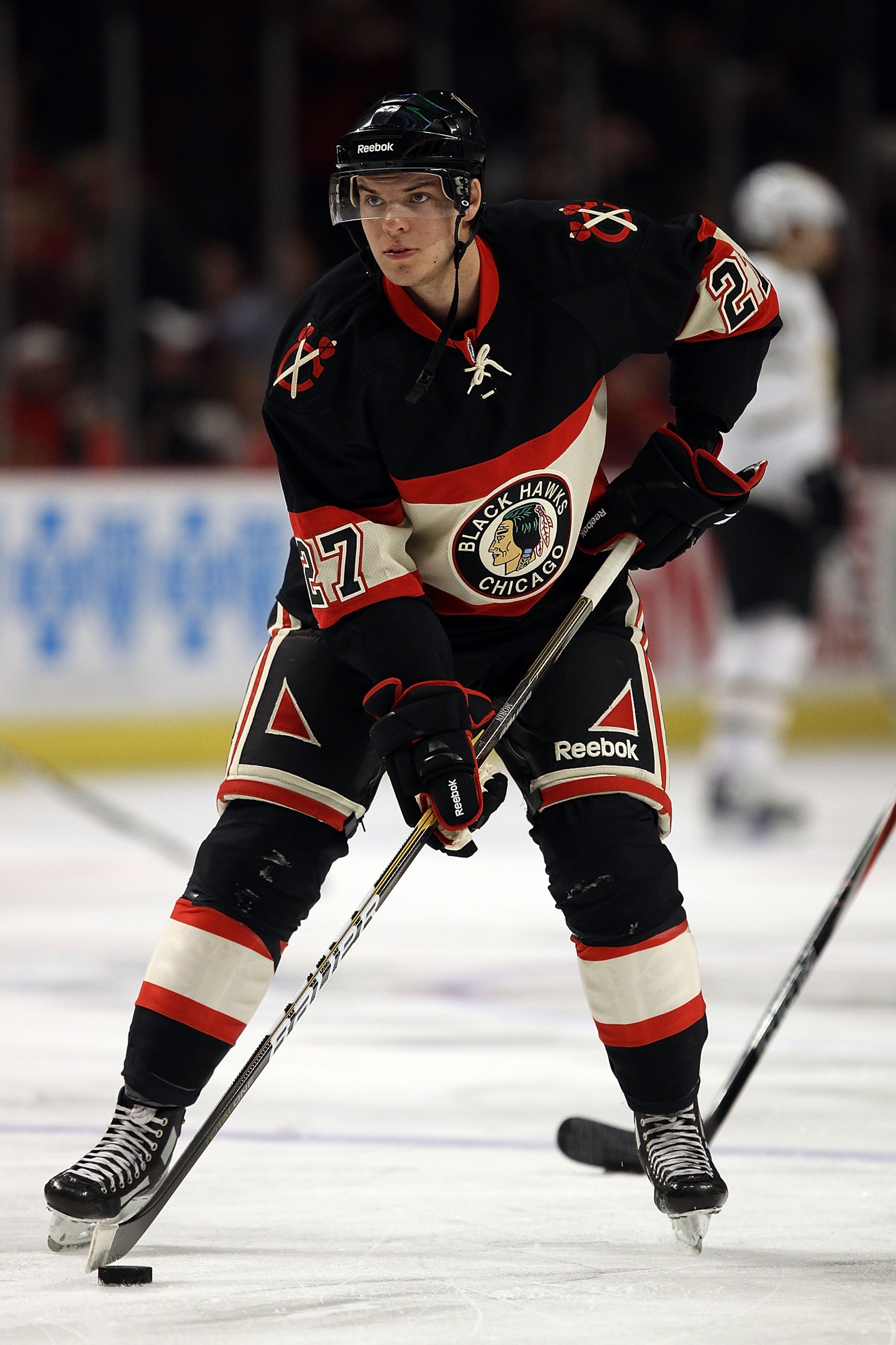 CHICAGO, IL - DECEMBER 08: Jeremy Morin #27 of the Chicago Blackhawks skates during warm-ups before a game against the Dallas Stars at the United Center on December 8, 2010 in Chicago, Illinois. (Photo by Jonathan Daniel/Getty Images) CHICAGO, IL - DECEMBER 08: Jeremy Morin #27 of the Chicago Blackhawks skates during warm-ups before a game against the Dallas Stars at the United Center on December 8, 2010 in Chicago, Illinois. (Photo by Jonathan Daniel/Getty Images)