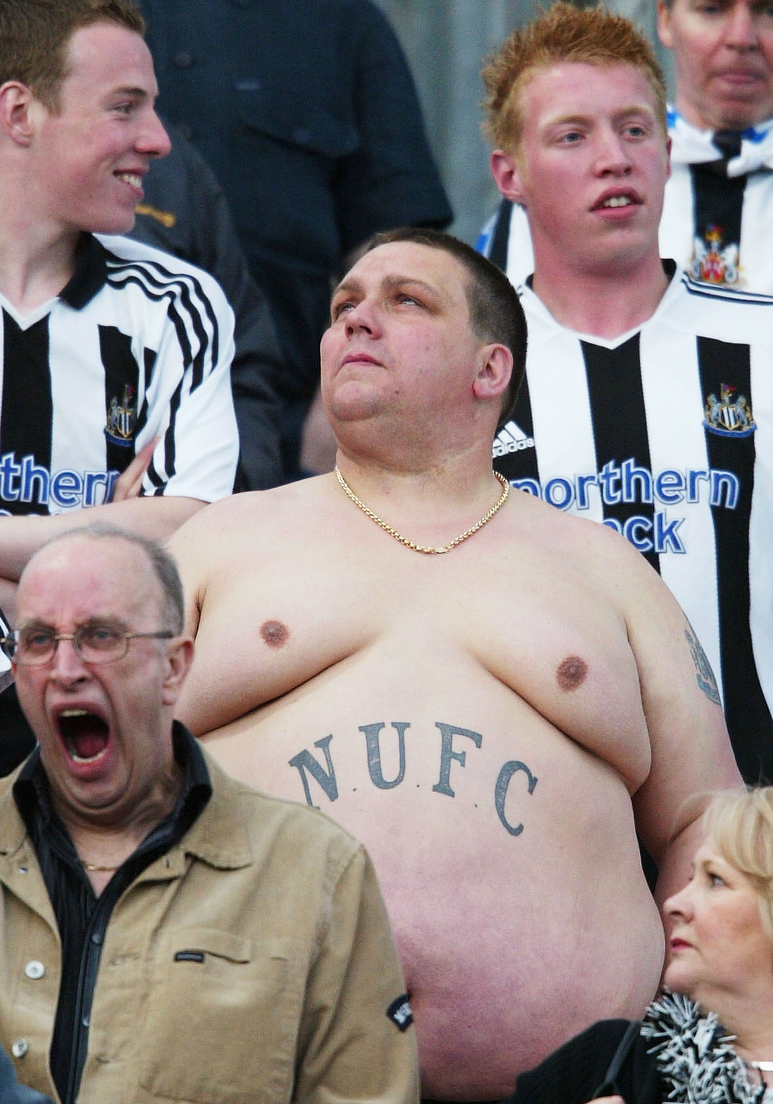 MARSEILLE, FRANCE - MAY 6:  Newcastle United fans watch the game during the UEFA Cup Semi-Final, Second Leg match between Olympique De Marseille and Newcastle United at the Stade Velodrome on May 6, 2004 in Marseille, France. (Photo by Stu Forster/Getty I