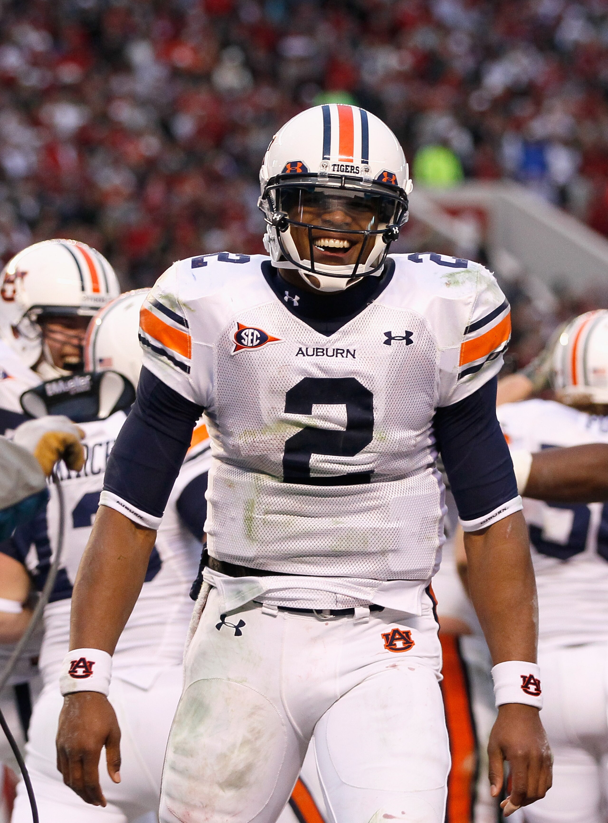 TUSCALOOSA, AL - NOVEMBER 26:  Quarterback Cam Newton #2 of the Auburn Tigers reacts after a touchdown against the Alabama Crimson Tide at Bryant-Denny Stadium on November 26, 2010 in Tuscaloosa, Alabama.  (Photo by Kevin C. Cox/Getty Images)